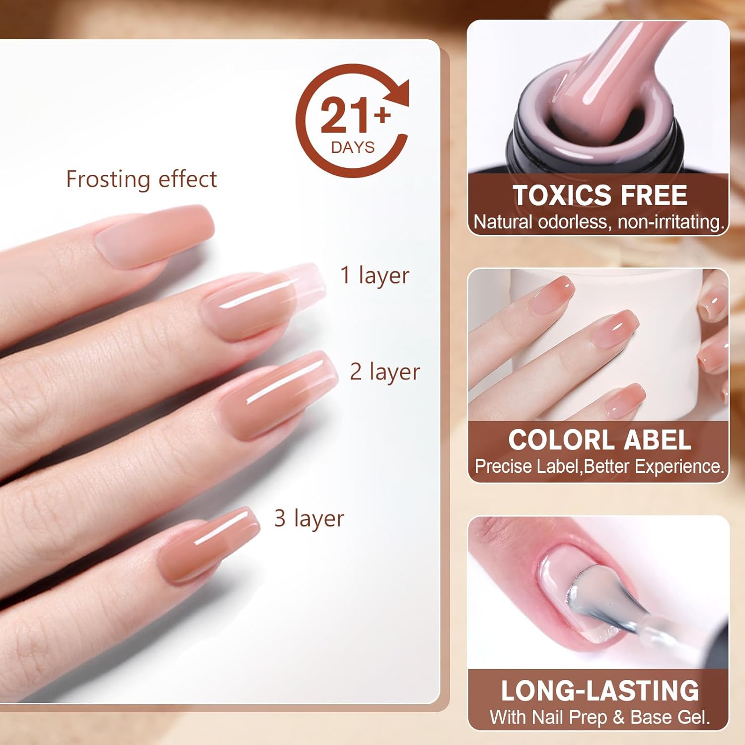 Detalle de Shining She UV-Gel Nagellack Jelly Rot – 6 Farben, natürlich transparent, Soak-off, für French-Manicure & DIY zu Hause
