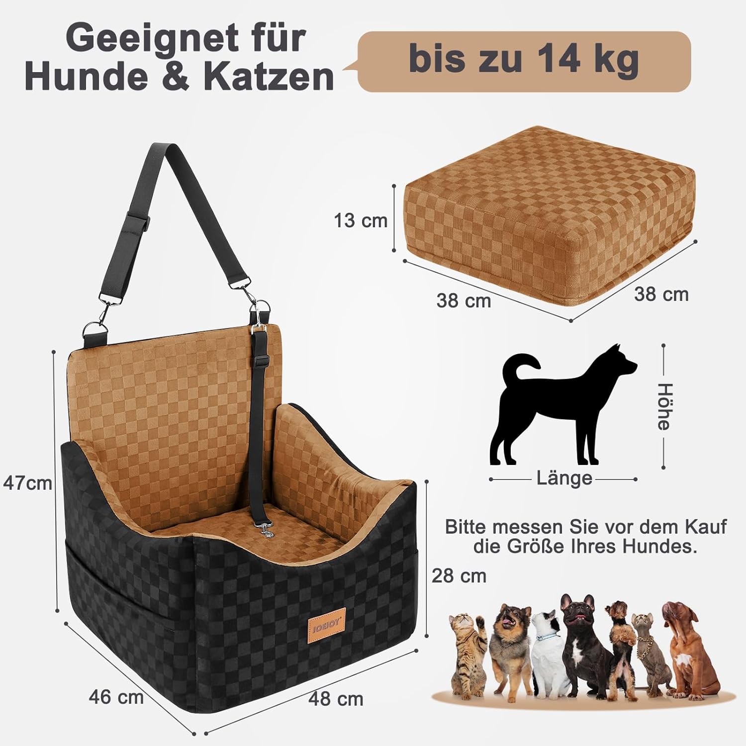 Thumbnail 5 de JOEJOY Hundesitz Auto erhöht bis zu ca. 12,7 cm – mit waschbarem Bezug, Seitentaschen & Memory-Schaum