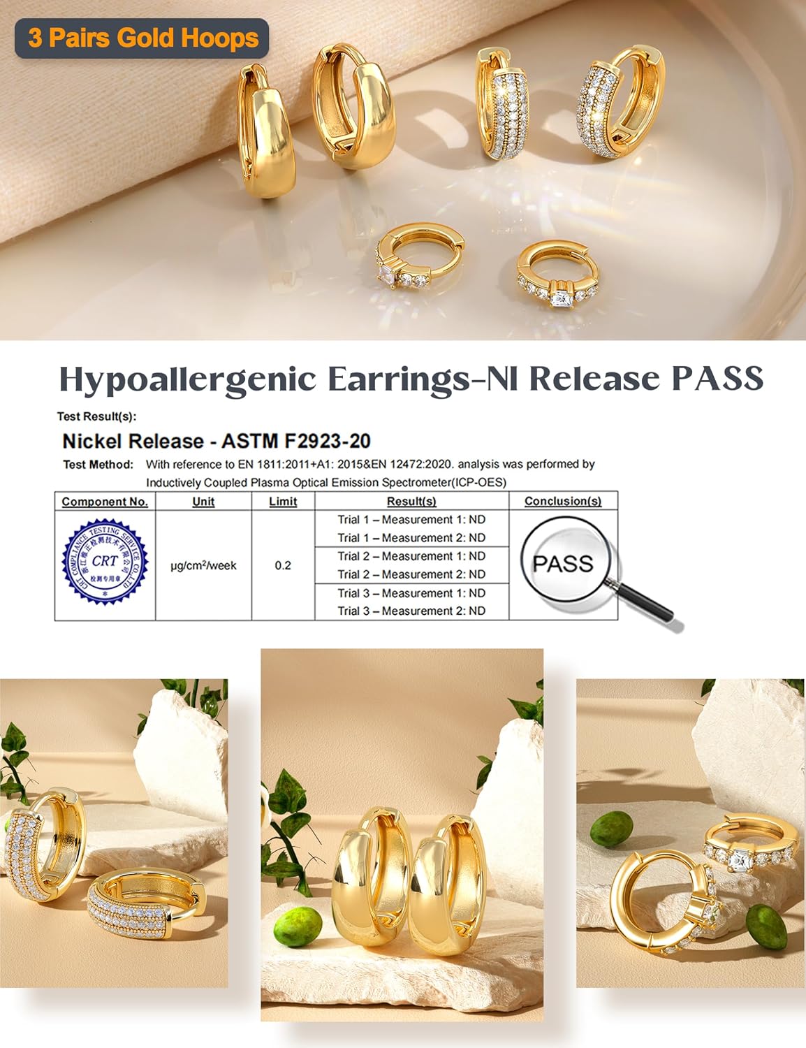 Thumbnail 4 de LOLIAS Small Hoop Earrings 3 Pairs