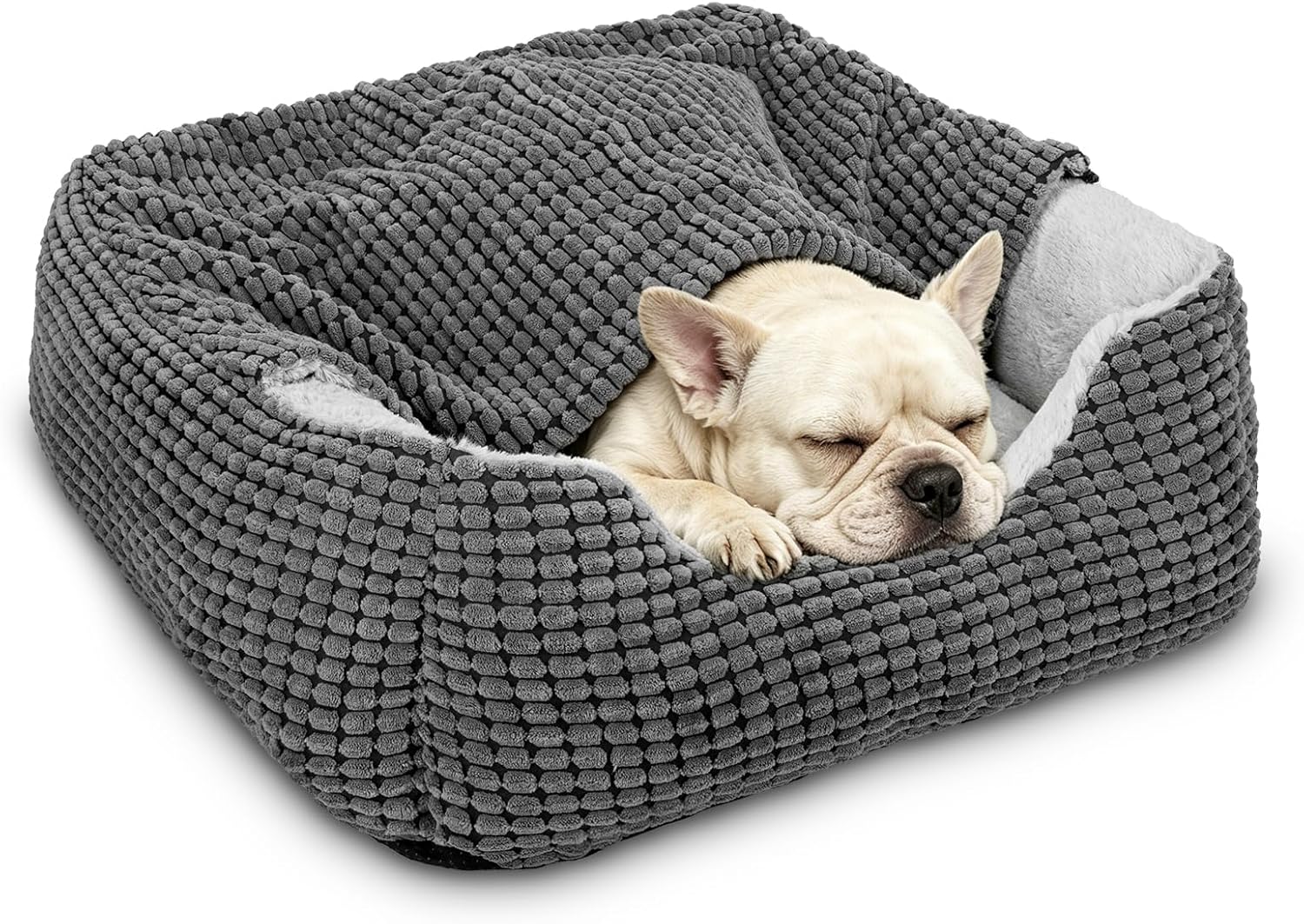 Detalle de GASUR Hooded Pet Bed, 25 x 21-Inch Rectangle with Raised Rim and Blanket