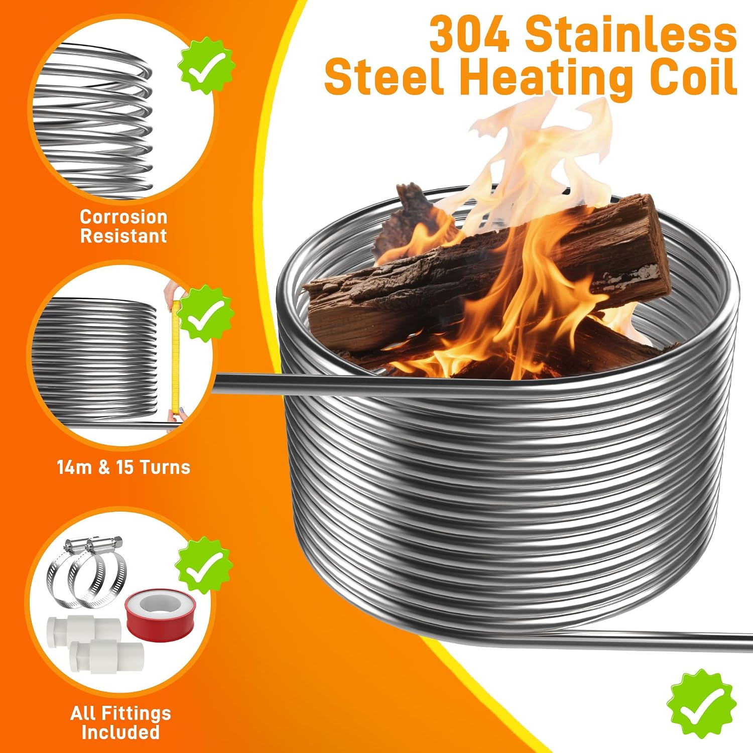 Detalle de UISEBRT Pool Heating Coil, 304 Stainless Steel, 32/38 mm Connections
