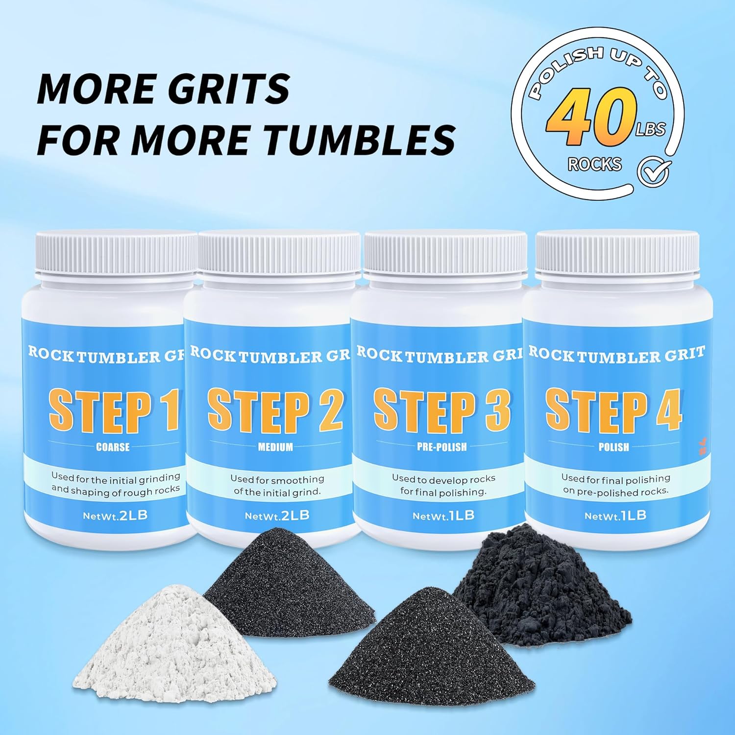 Thumbnail 2 de KomeStone Rock Tumbler Grit and Polish Refill Kit (6 Pounds) — 4-Step Media for Up to 40 lbs of Rocks