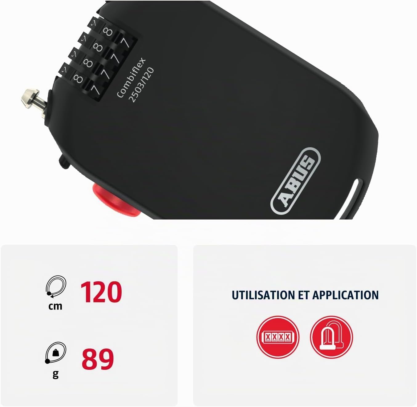 Thumbnail 1 de ABUS Antivol Combiflex 2501/65 : antivol léger à code pour bagages, skis et casques