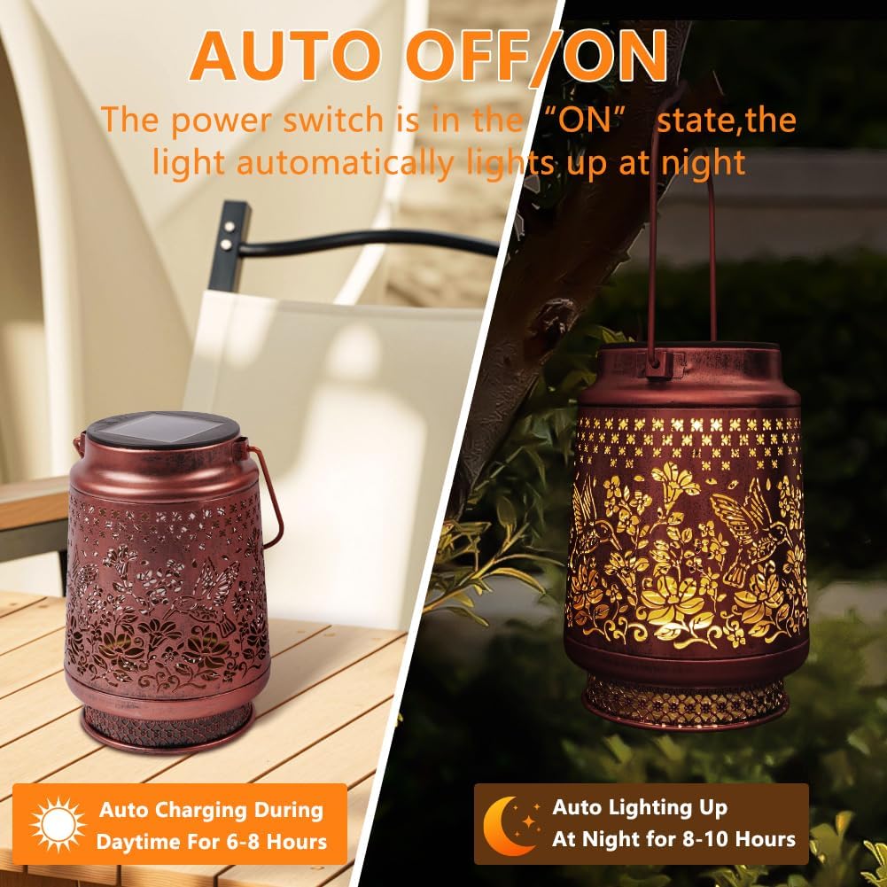 Detalle de HOTUT Hummingbird Solar Lantern: Rustic Metal Garden Light with IP65 Weatherproofing