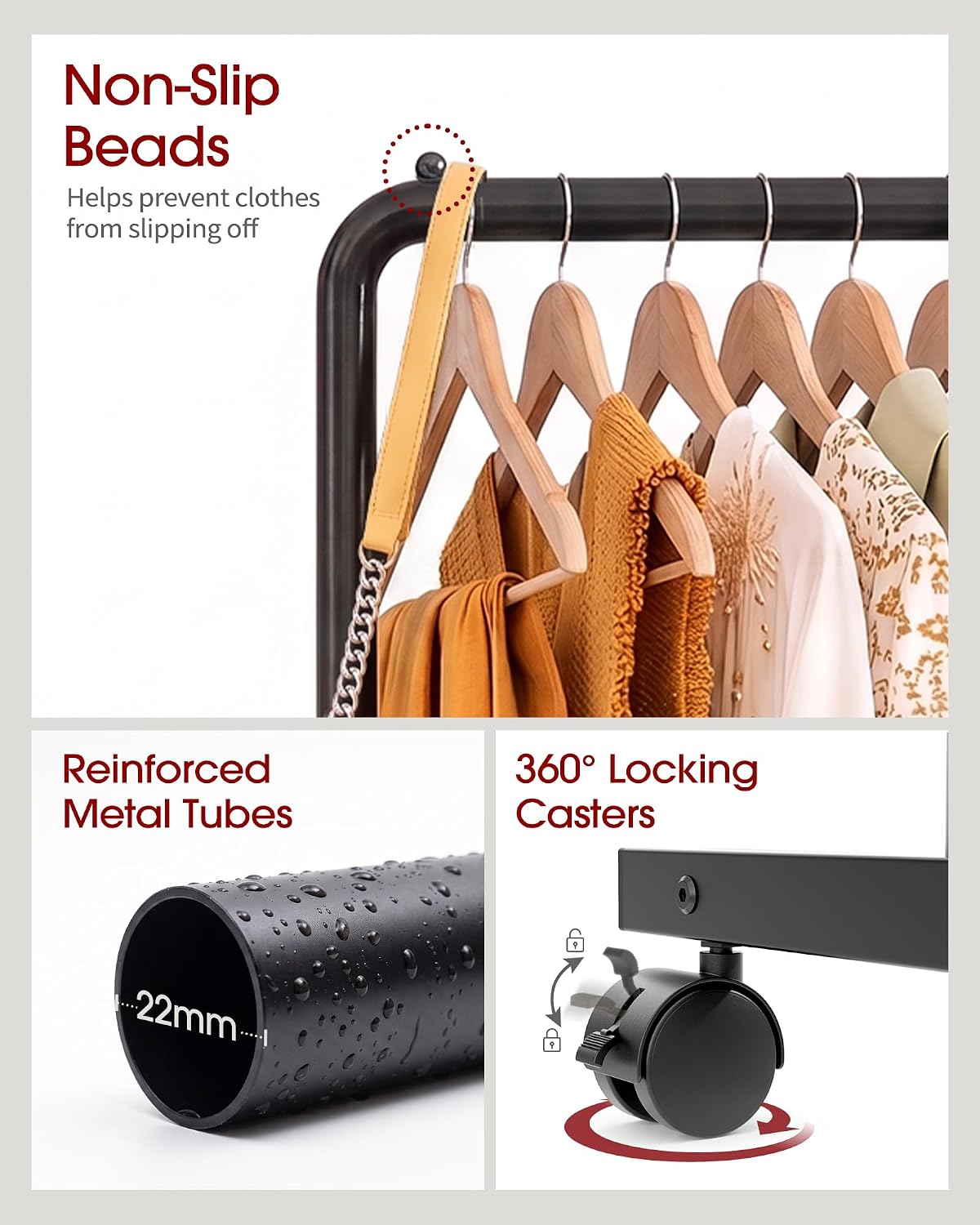 Detalle de Sakugi Clothes Rack with Storage Mesh Shelf & Casters