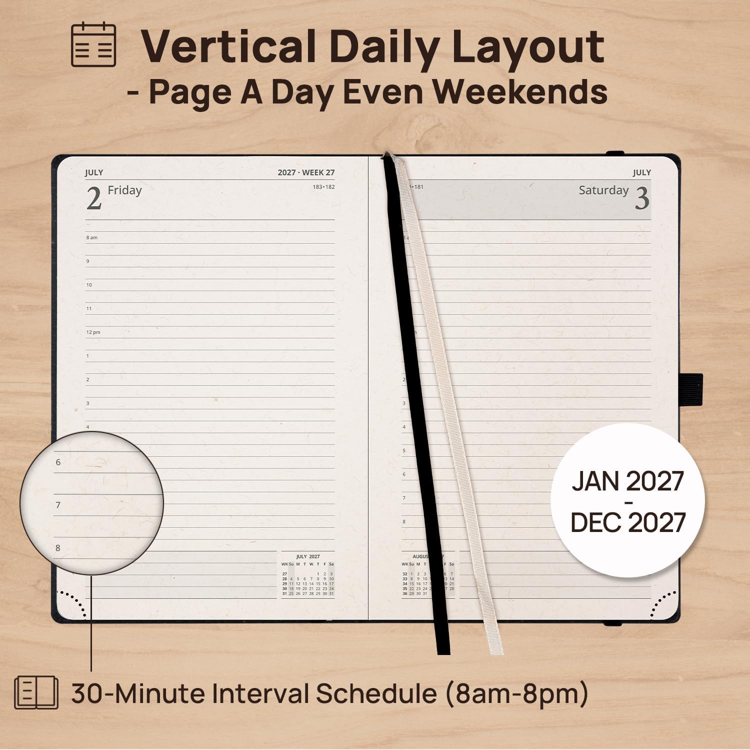 Detalle de POPRUN 2027 Daily Planner, 5.75 x 8.5-Inch, Hourly Pages, Desert Brown