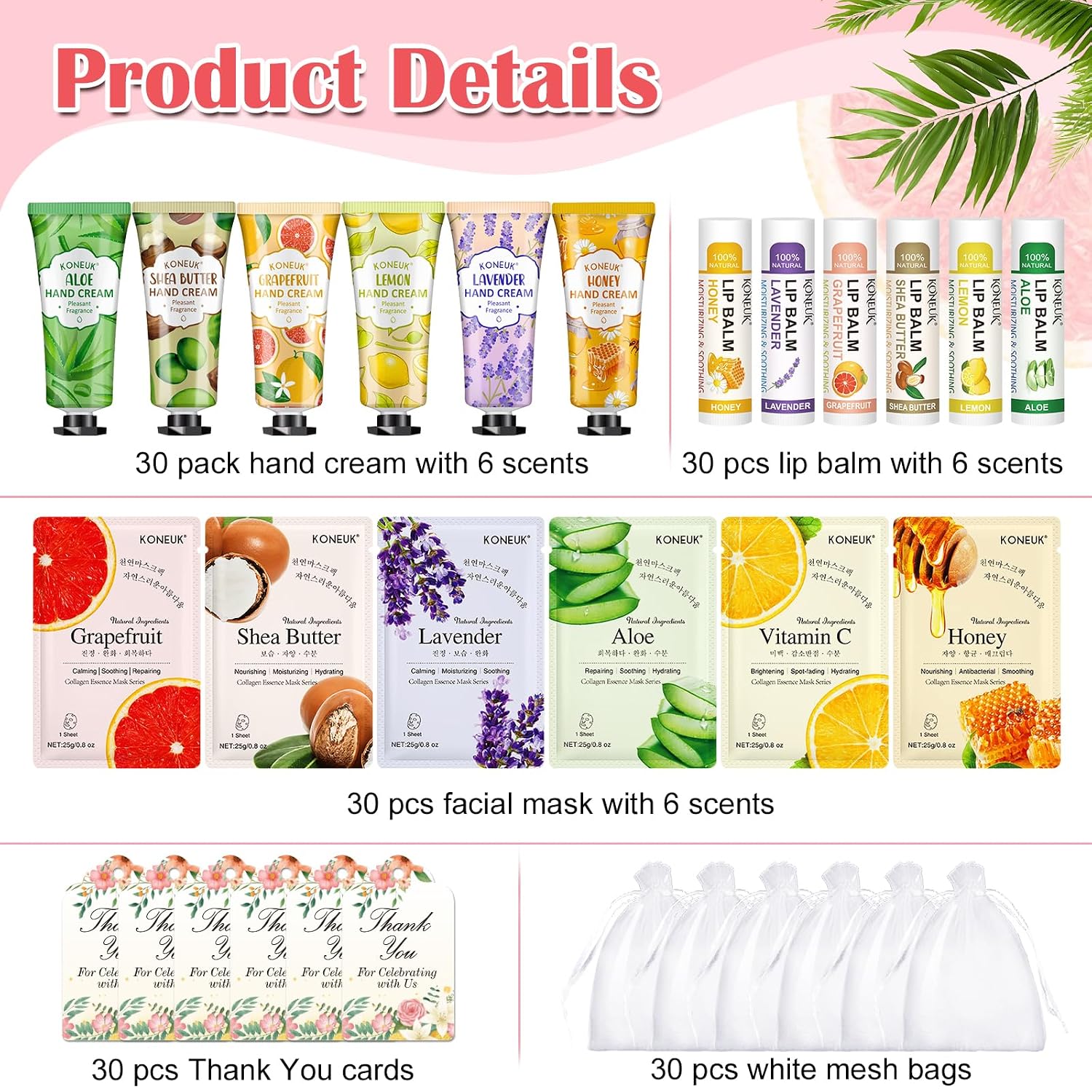 Thumbnail 1 de KONEUK 30-Pack Bulk Facial Mask, Hand Cream & Lip Balm Sets for Easter Baskets, Teachers, Nurses & More