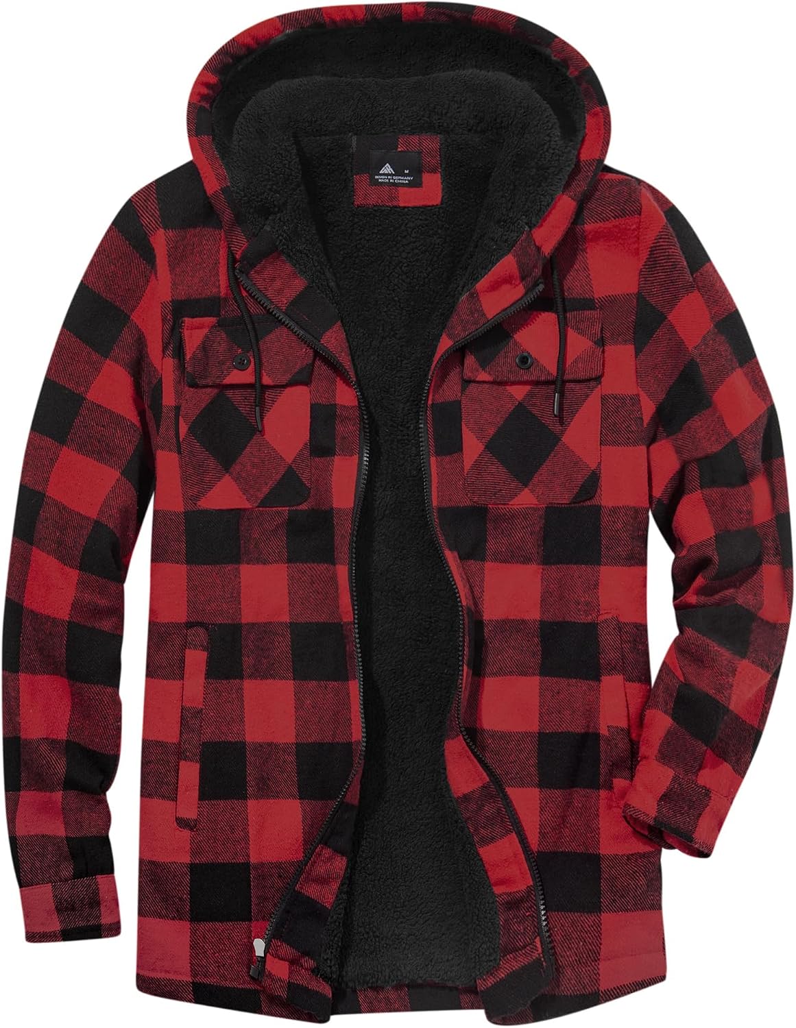 Detalle de JACKETOWN Herren Fleecejacke Flanell Hemdjacke mit Kapuze – warme kariert Übergangsjacke für Herbst und Winter