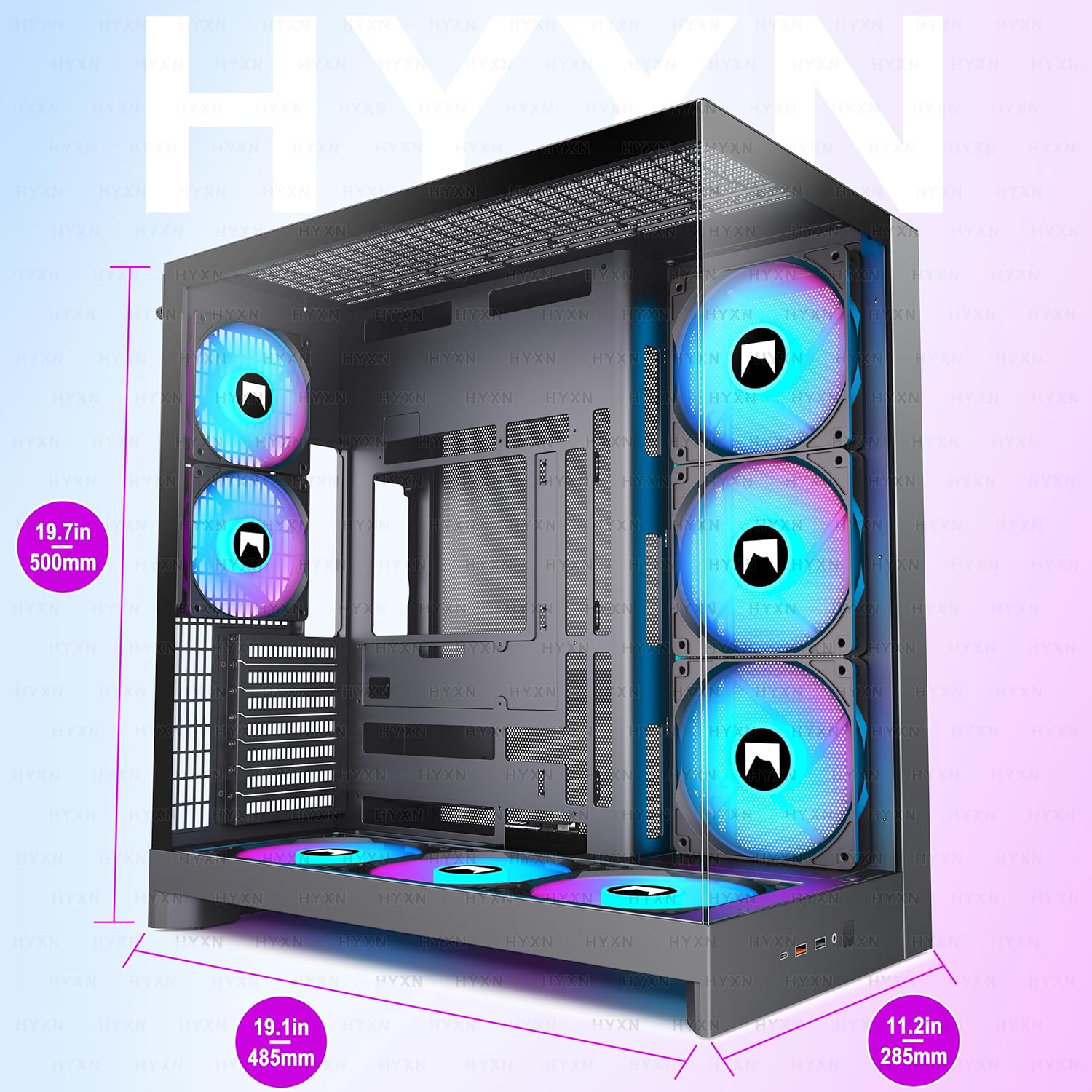 Thumbnail 5 de H2(2026) HYXN PC Gehäuse ATX mit 8 Lüfter – Großer Dual-Kammer Mid-Tower für High-End Gaming