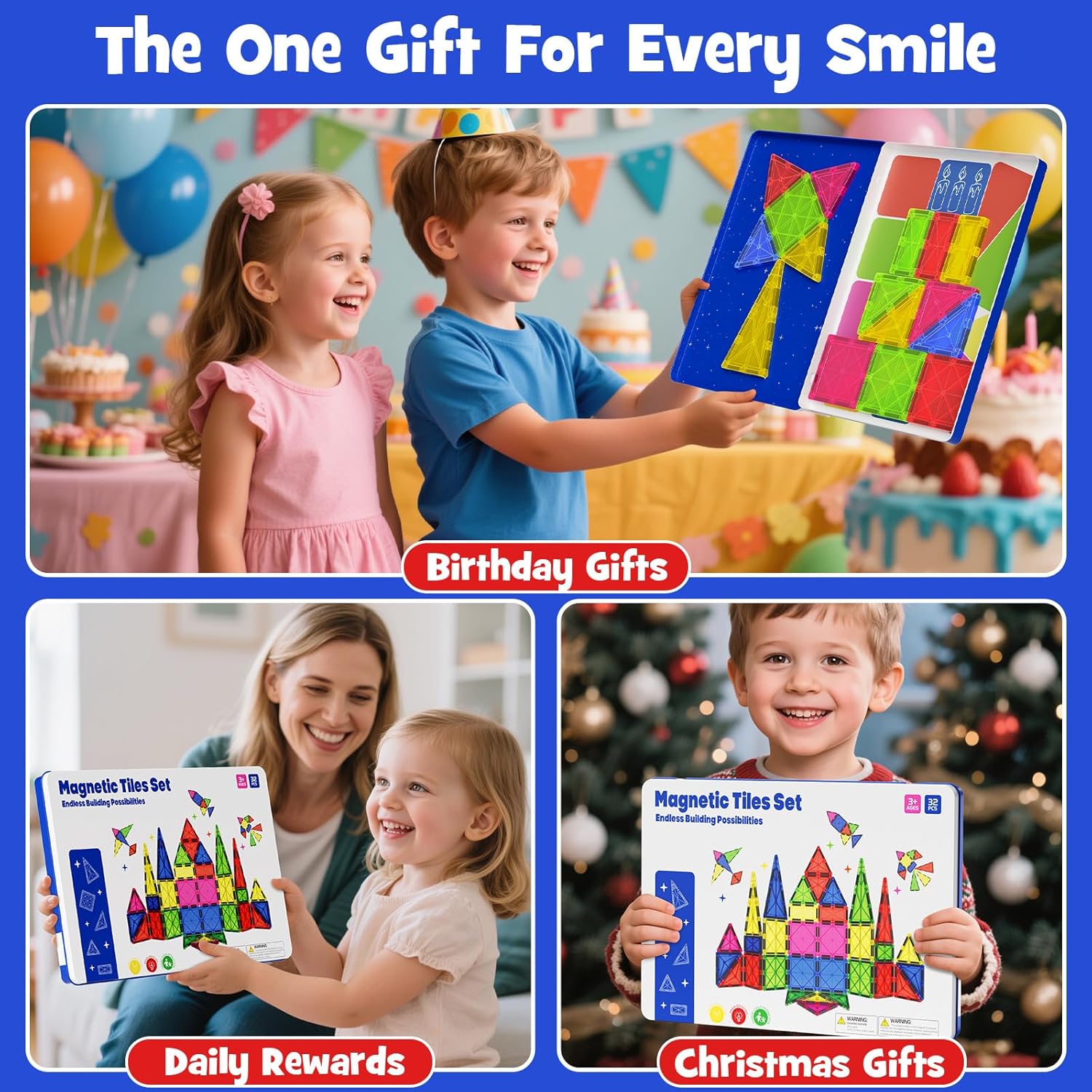 Thumbnail 6 de iburge Magnetische Bausteine Fliesen-Set (32 Stück, 7,5 cm) mit Metallkasten für Kinder ab 3 Jahren