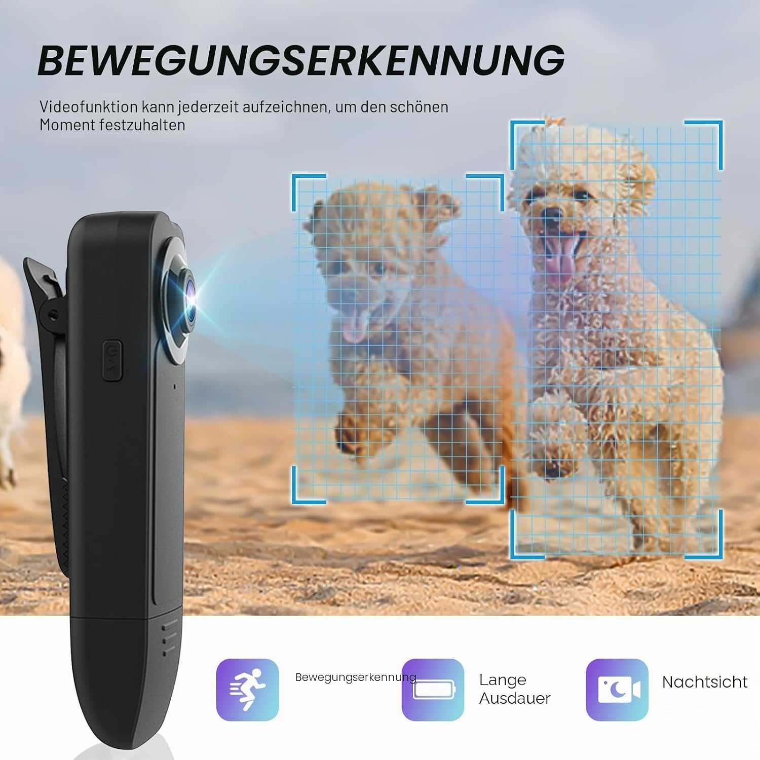 Thumbnail 3 de Kaysunlink 1080P Körperkamera A18 mit 64GB Karte – Nachtaufnahme, Loop-Aufzeichnung und tragbare Taschenkamera