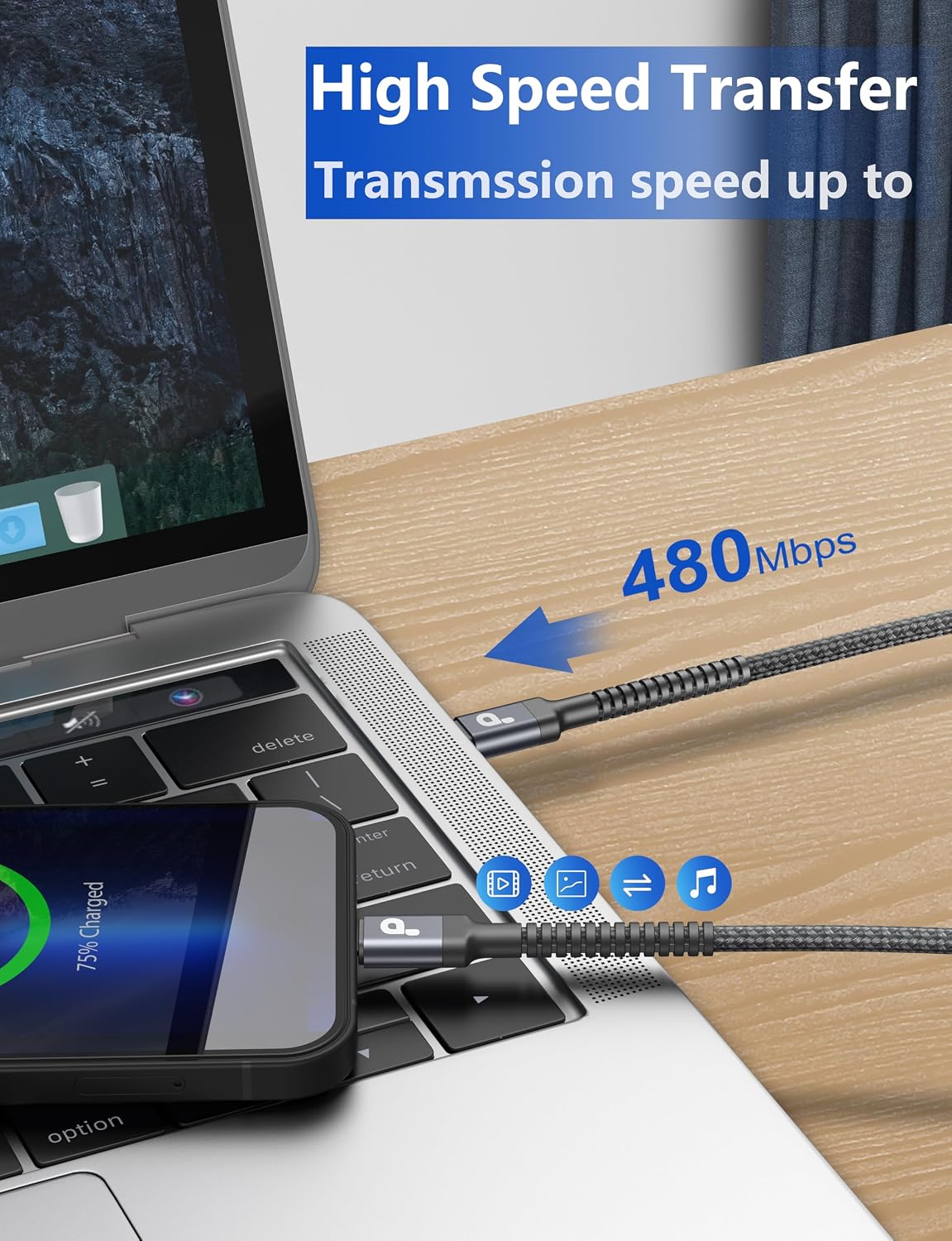 Thumbnail 3 de USBA to USB-C Cable (10ft, 2-Pack) — Fast Charging and Durable Nylon Braided USB A to USB C Cable