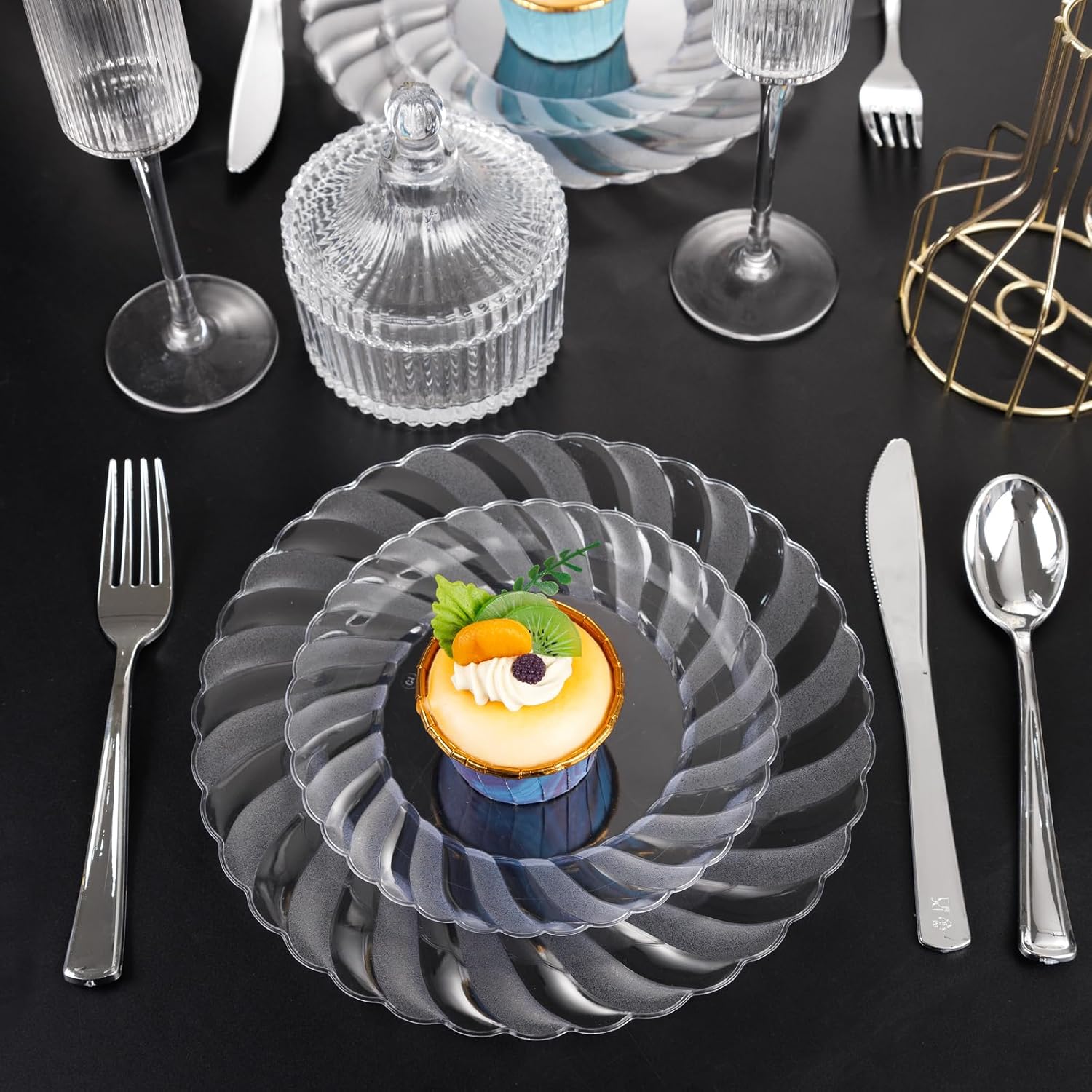 Thumbnail 4 de U-QE 100 Pieces Clear Plastic Plates - 6 Inch, Heavy Duty, Lace Edge, Disposable (Reusable Option) for Parties