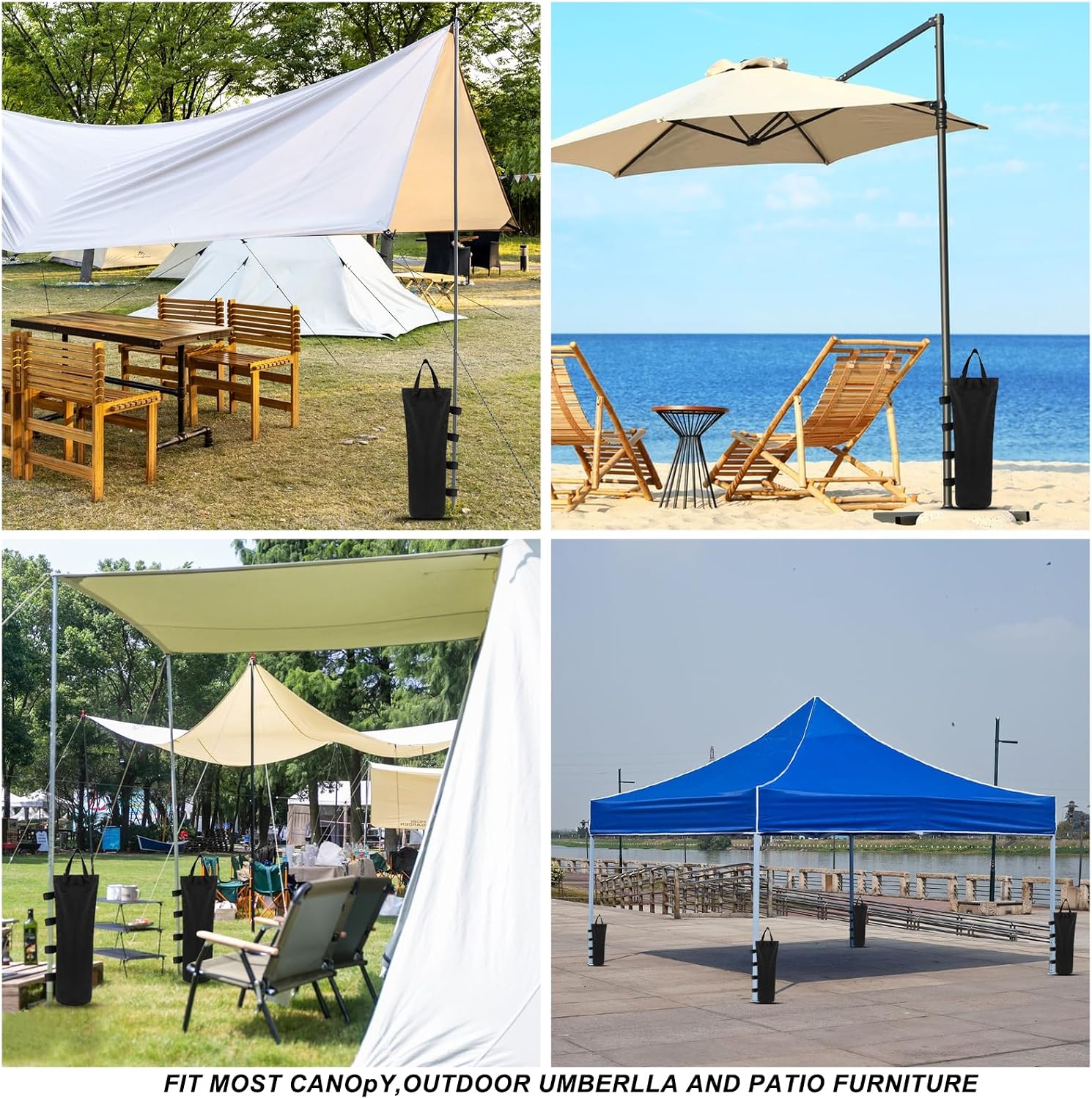 Detalle 2 de JASFLY 4er Pavillon-Gewichte als Sandsäcke (Oxford 800D) inkl. 4 Zelt-Nägel, schwarz – für Pop-up-Zelte & Vordächer