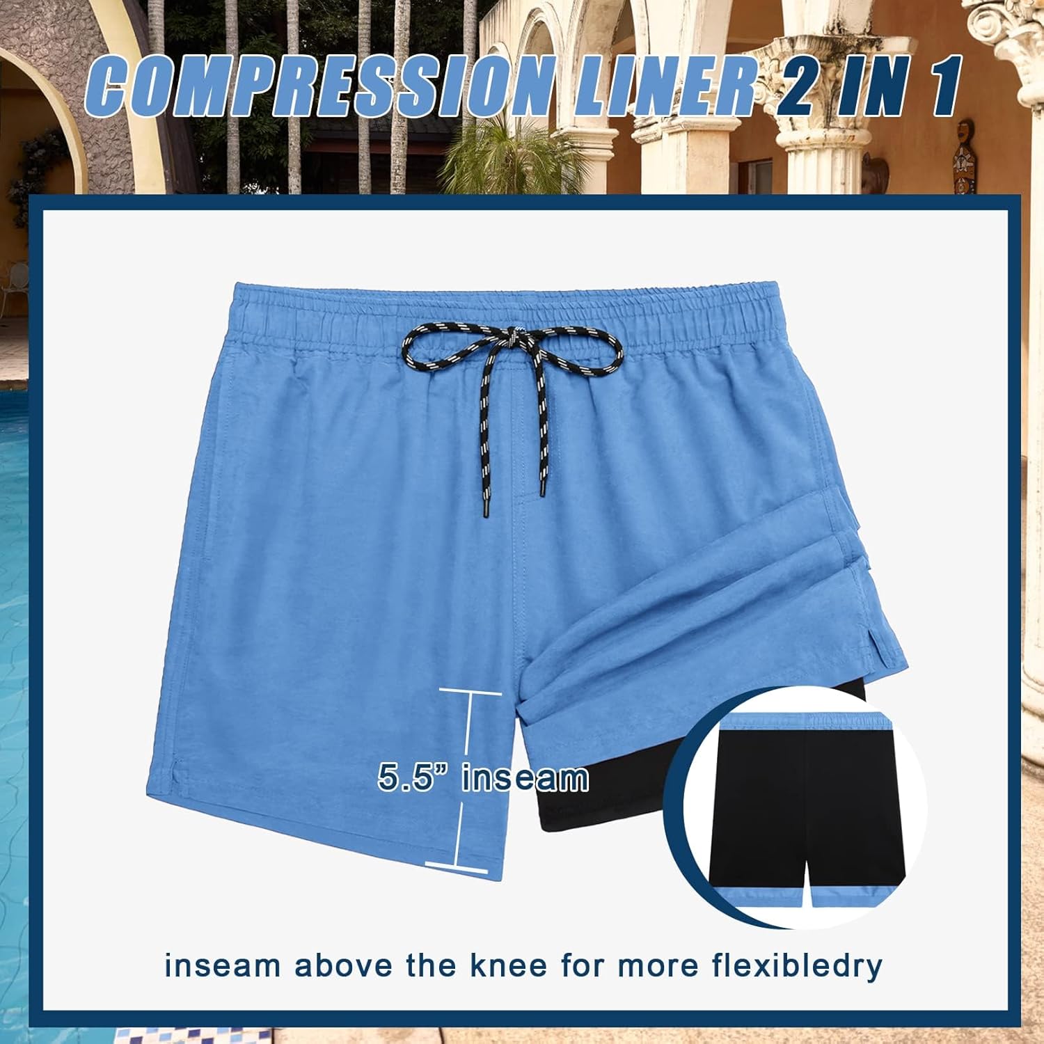 Thumbnail 2 de AI'MAGE Pantaloncini da bagno da uomo 2 in 1 con fodera a compressione e asciugatura rapida (S-XXL)