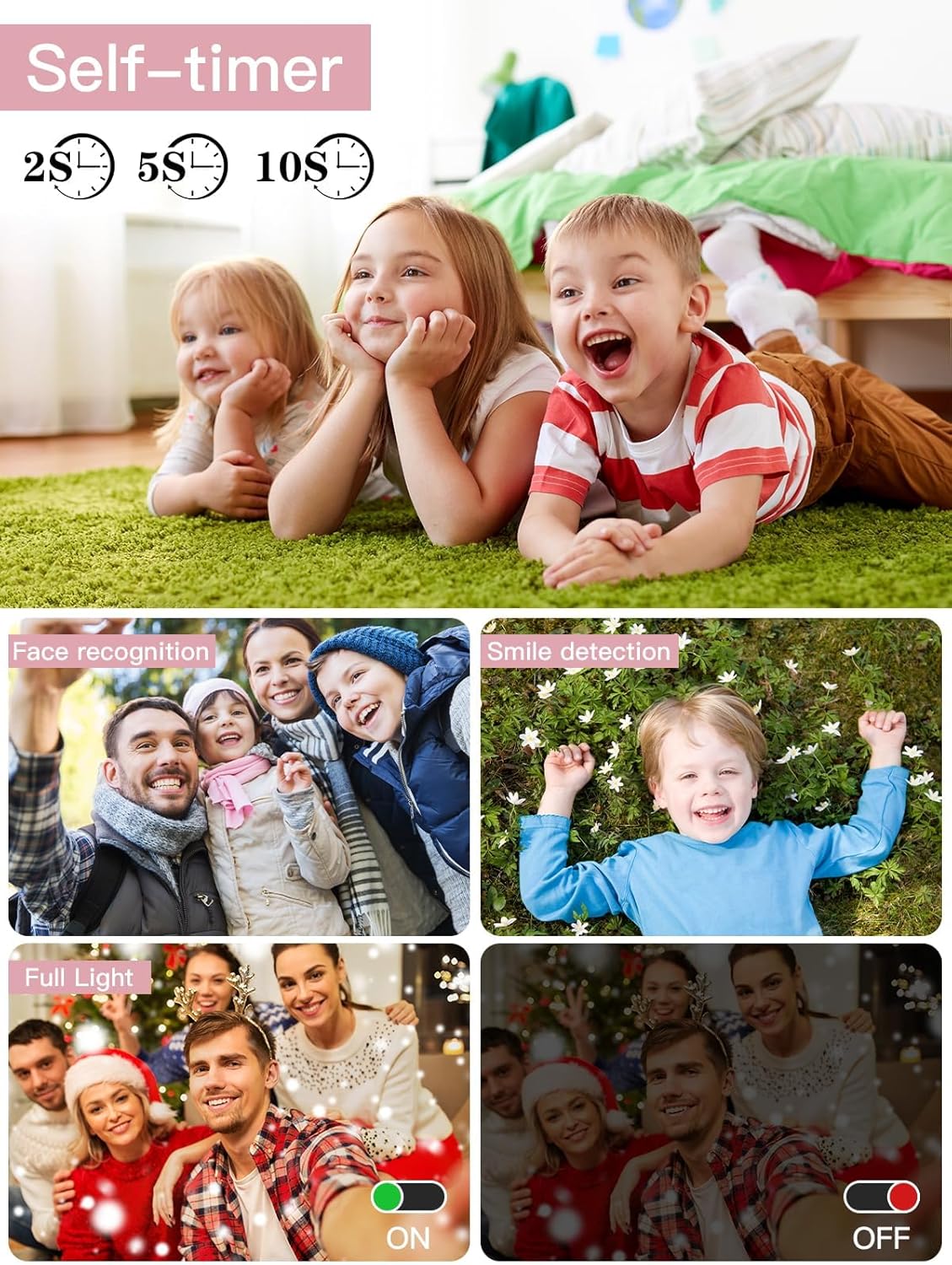 Thumbnail 5 de Kids digital camera (56MP, FHD 1080P) with 16X zoom, anti-shake and 32GB TF card – Pink