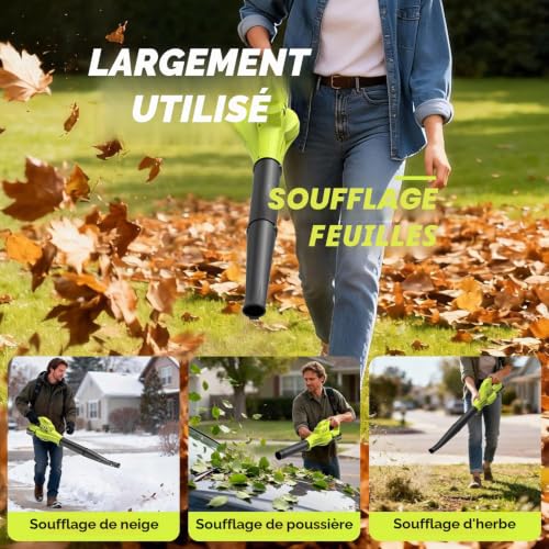 Thumbnail 5 de PULITUO Souffleur de feuilles sans fil 2 batteries 4000 mAh – léger, 3 vitesses et 242 km/h