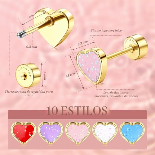 Thumbnail 4 de LOLIAS Pendientes Niñas de Titanio en Forma de Corazón, Oro Hipoalergénico