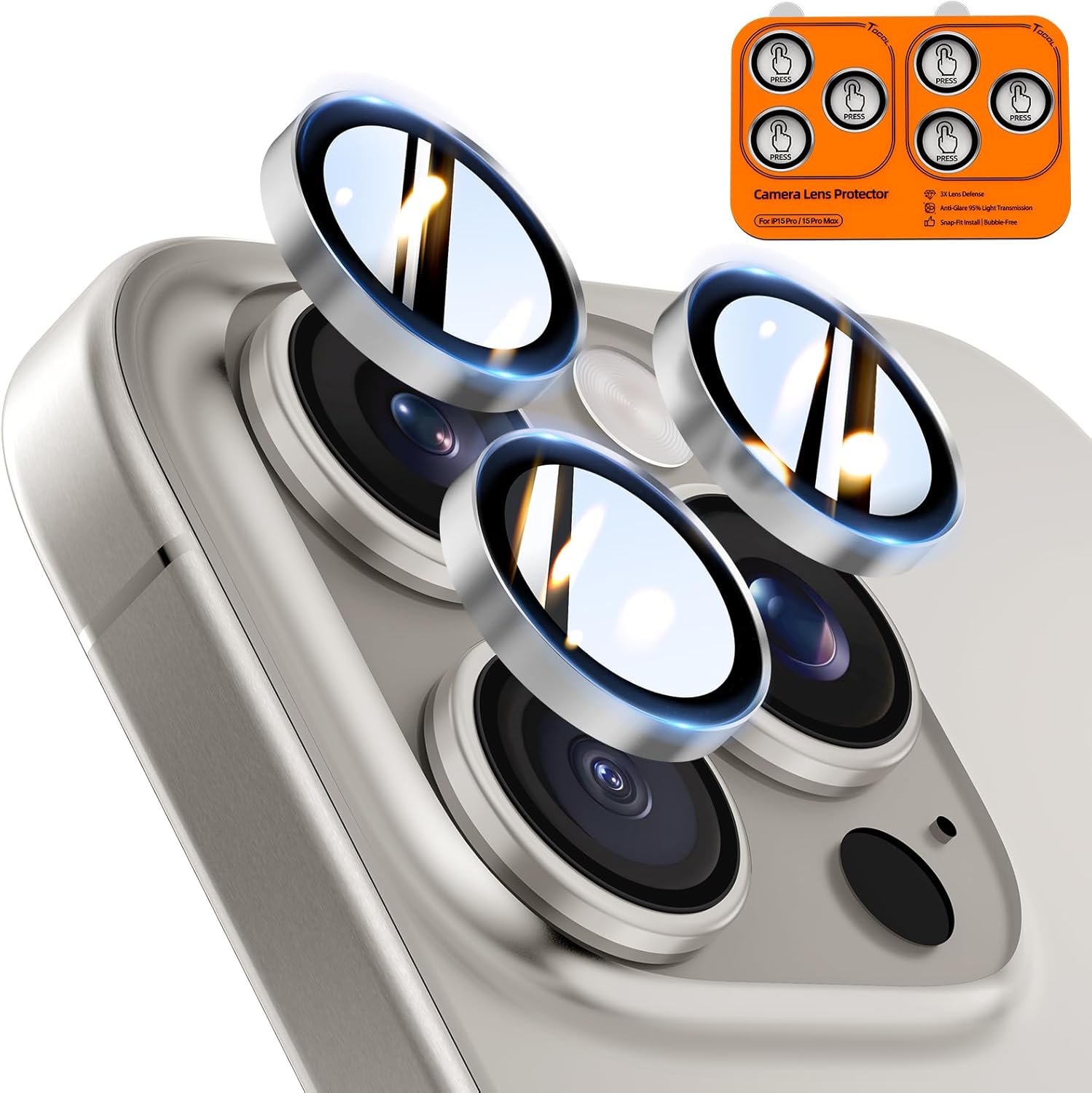 TOCOL Camera Lens Protectors for iPhone 15 Pro Max / iPhone 15 Pro