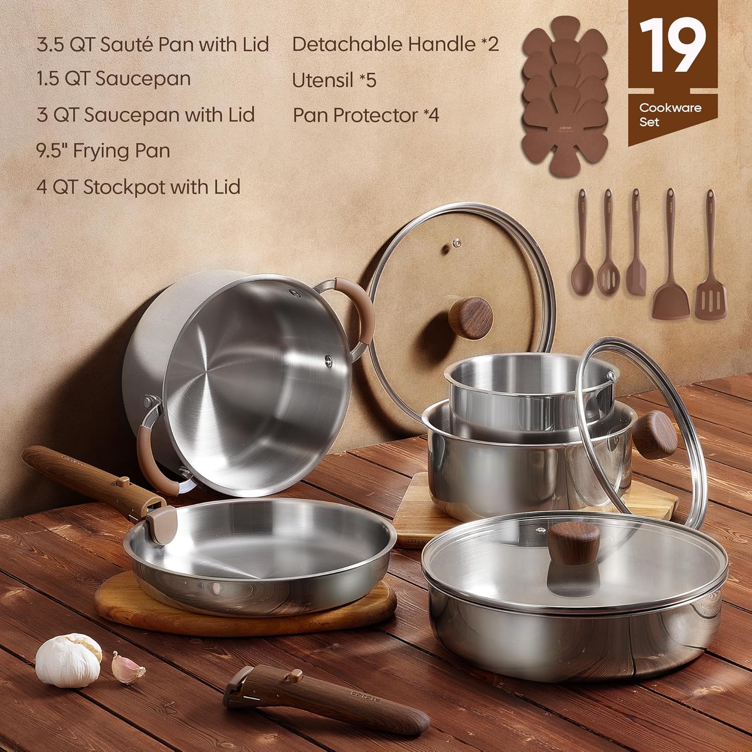 Detalle 2 de CAROTE 19pc Stainless Steel Cookware Set