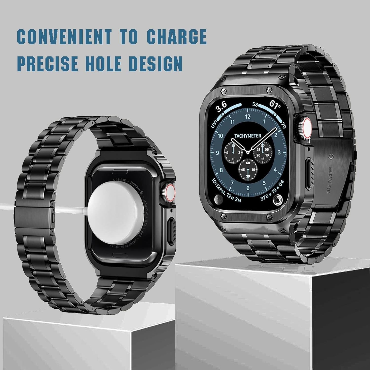 Thumbnail 3 de MioHHR Stainless Steel Watch Band with Case for Apple Watch (38–49mm) – Rugged Metal Cover, 316 Stainless Steel