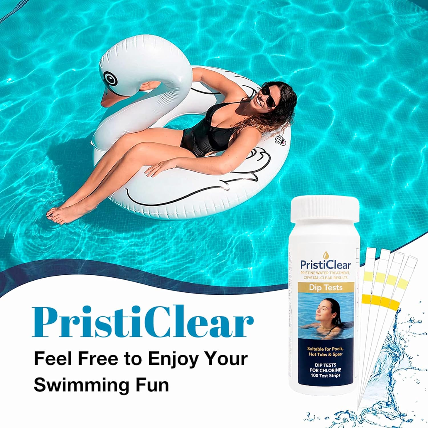 Detalle de PristiClear Chlorine Pool Test Strips — 100 Tests for Chlorine, pH & Alkalinity