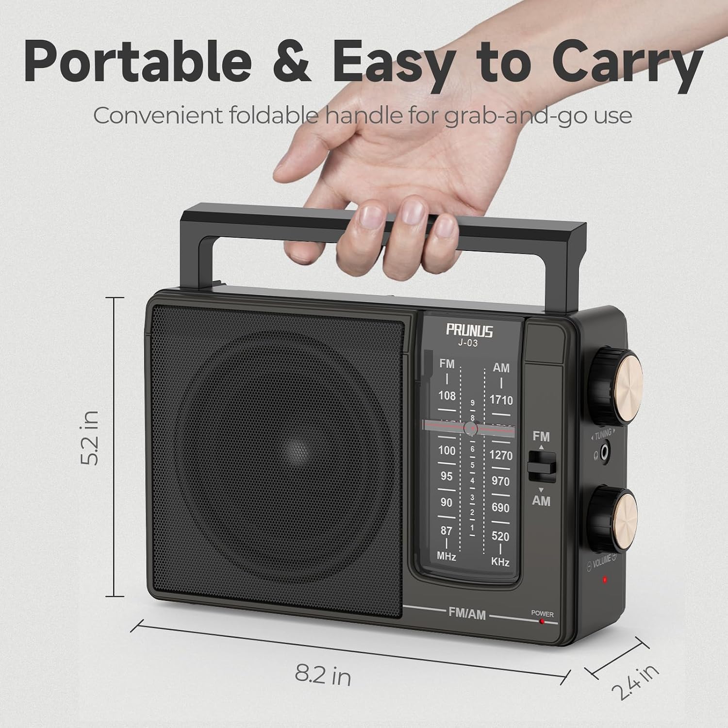 Detalle de PRUNUS J-03 Portable AM/FM Radio with Telescopic Antenna and AC or Battery Power