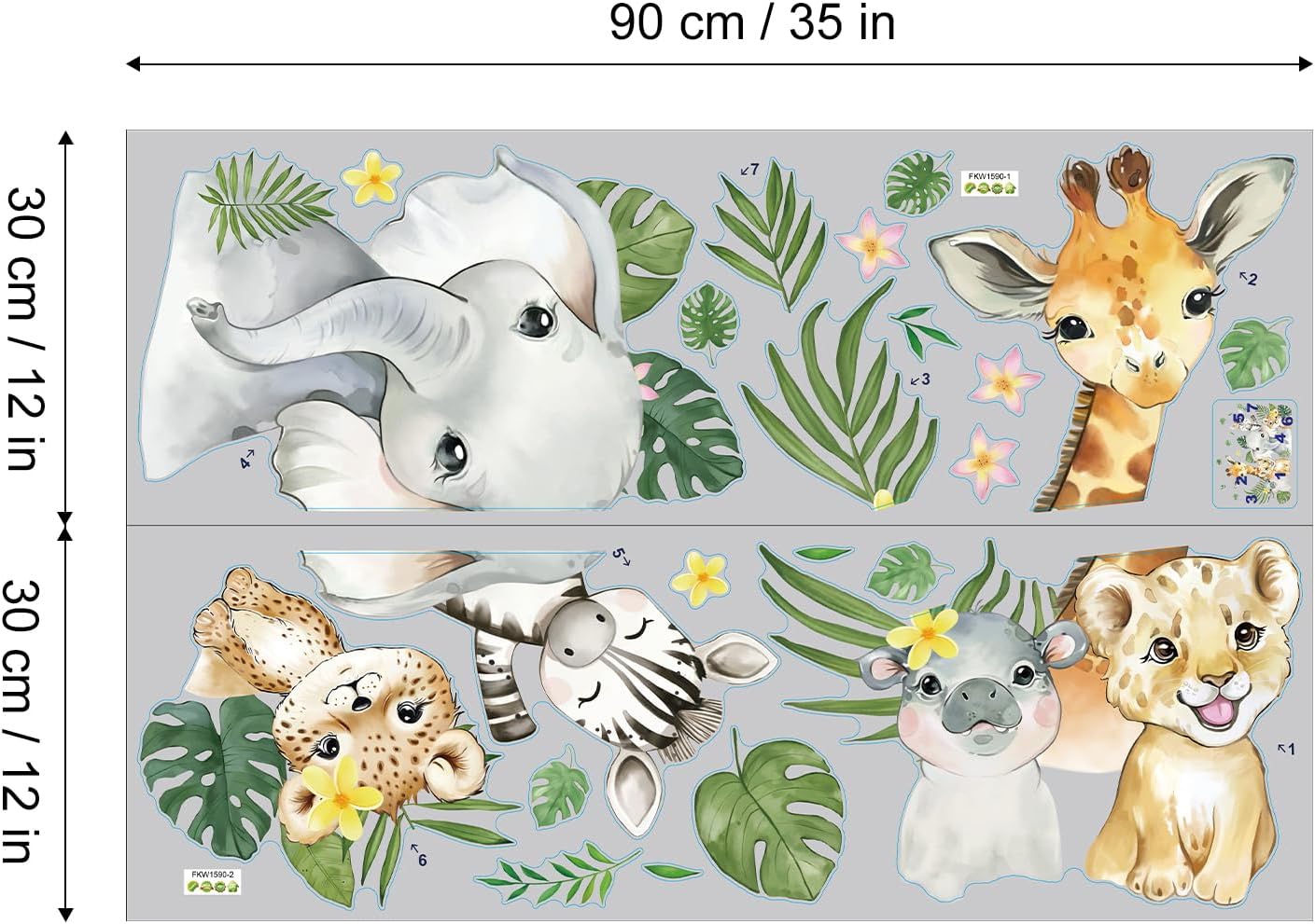 Thumbnail 4 de FUFUQUARE Jungle Animals Wall Decals – Safari Elephant, Giraffe and Friends