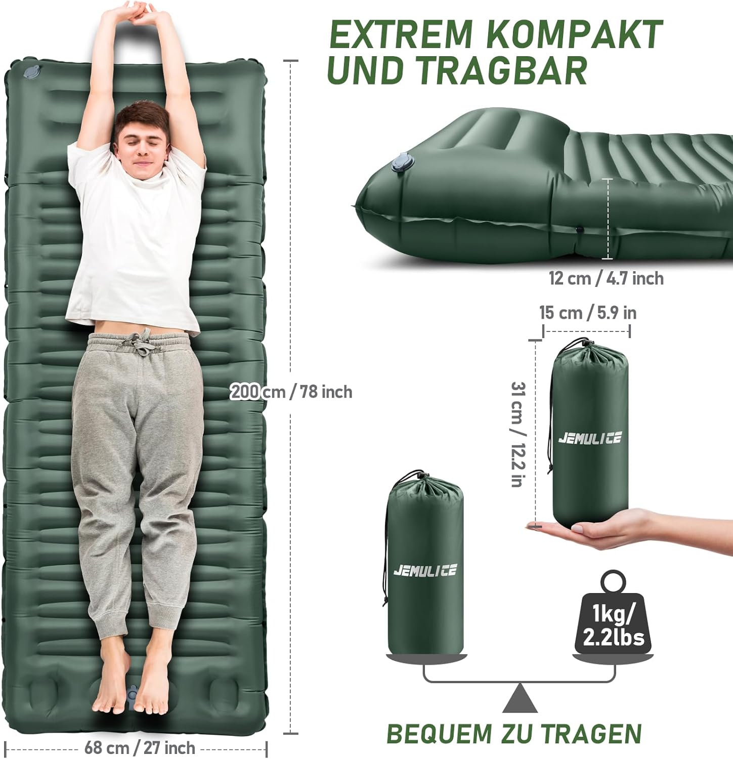 Detalle de JEMULICE Isomatte Camping 12 cm ultradick