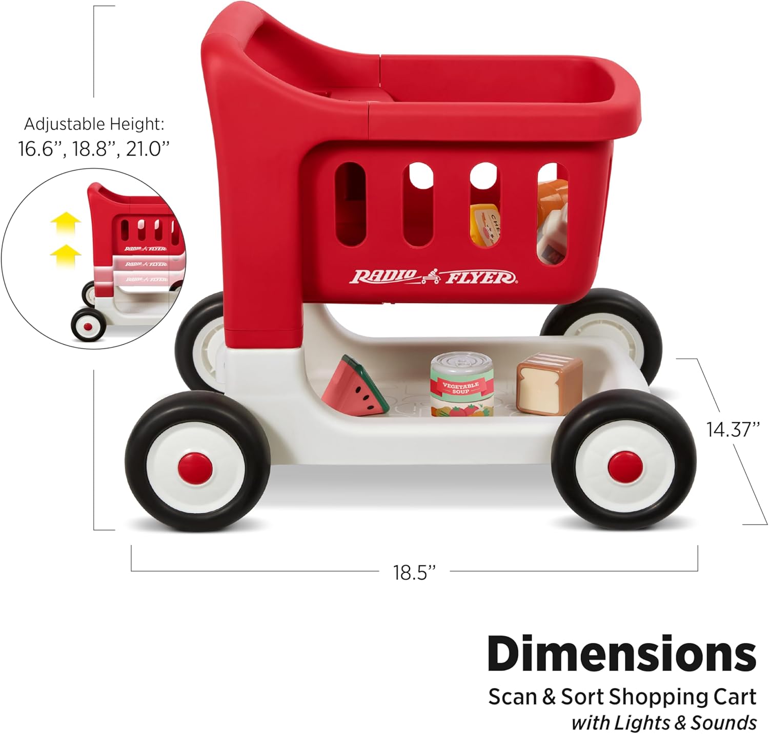 Thumbnail 2 de Radio Flyer Scan & Sort Shopping Cart for Kids 1+: Interactive Walker with Lights, Sorting Shapes and Food Set