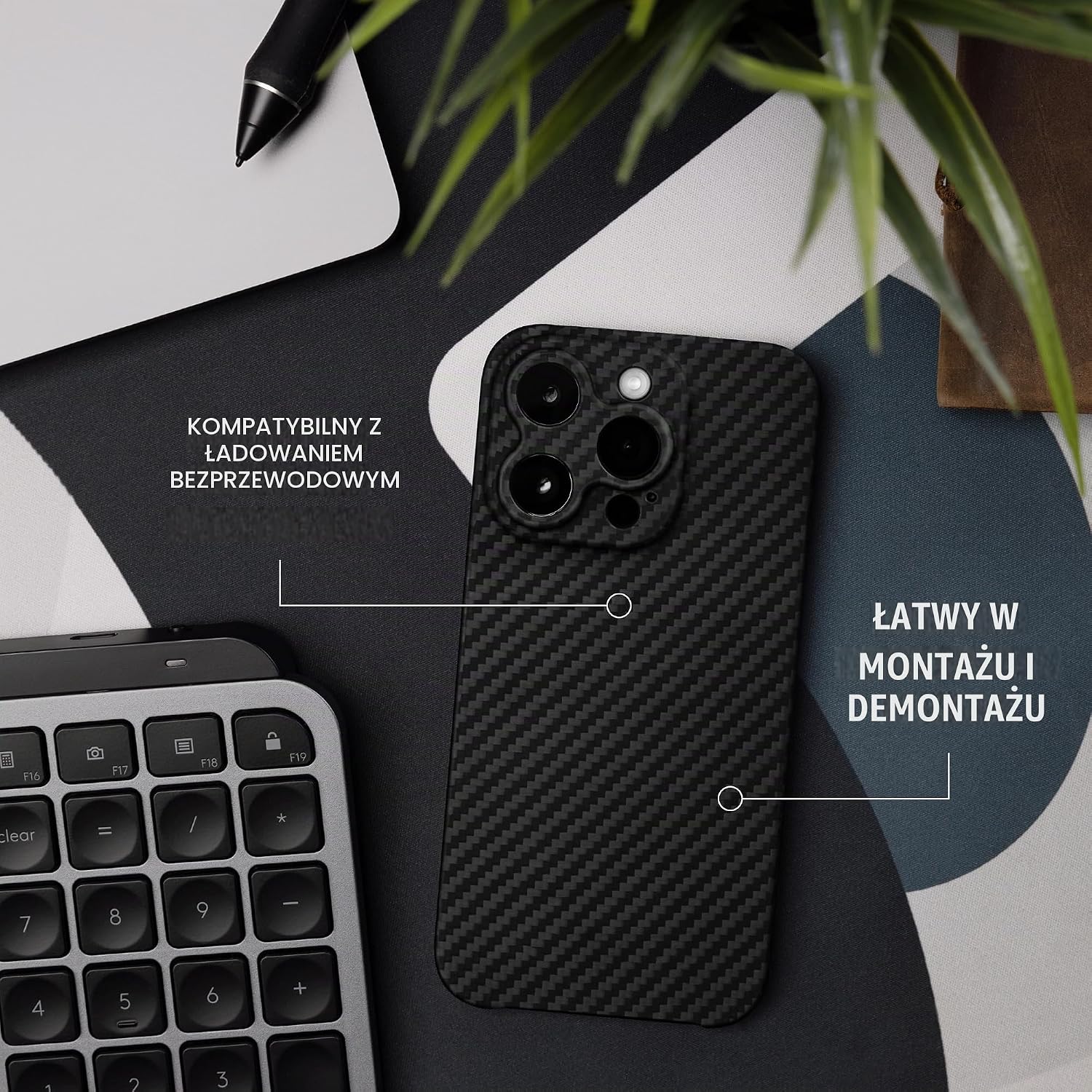 Detalle de Latercase etui do iPhone’a 15 Pro Max z włókna aramidowego, 0,6 mm