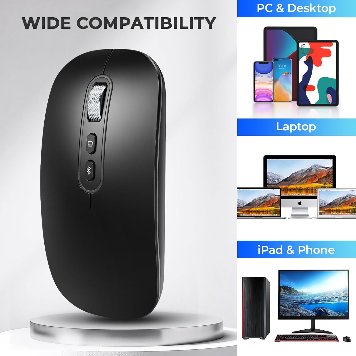 Detalle 2 de PINKCAT kabellose Maus Dual-Modus (Bluetooth 5.1 + USB‑C) mit USB‑Nano-Empfänger, wiederaufladbar