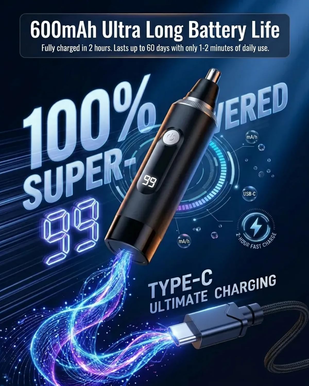 Thumbnail 3 de Nose Hair Trimmer for Men (2026) with LED Display and Dual-Edge Blades