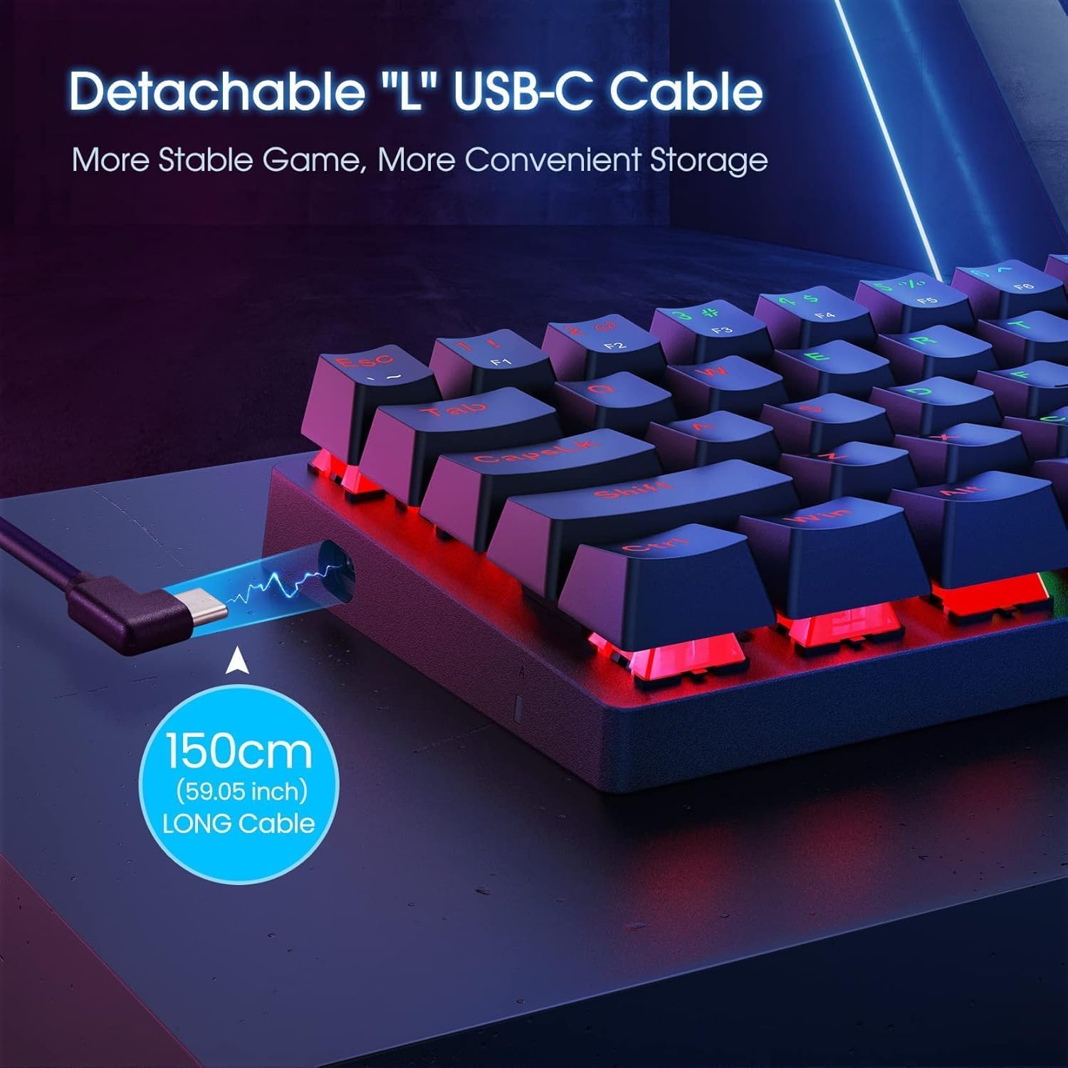 Thumbnail 6 de CACKBIRD Portable 60% Mechanical Gaming Keyboard (Blue Switches, 61 Keys, Wired, LED Backlit)