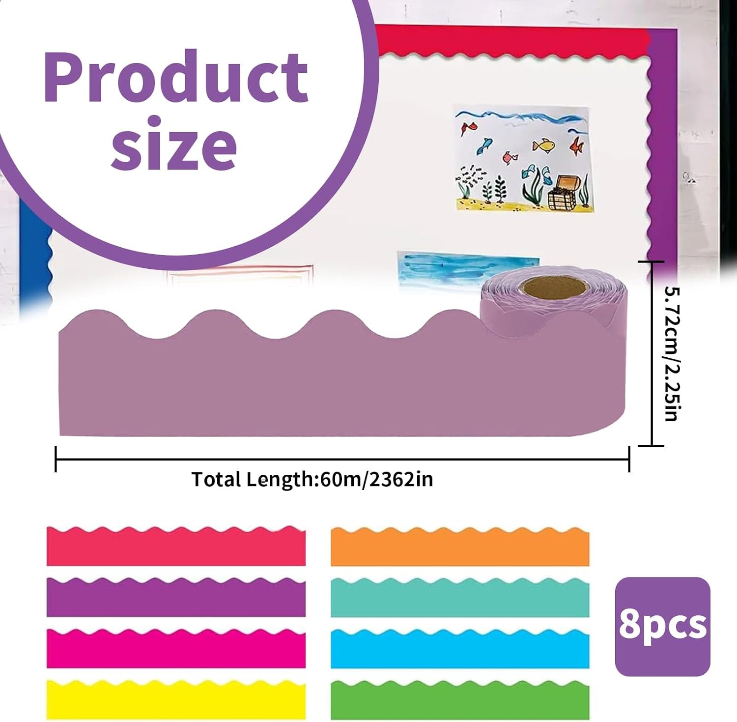 Thumbnail 1 de Colorful Classroom Borders for Bulletin Board: 8 Roll Set