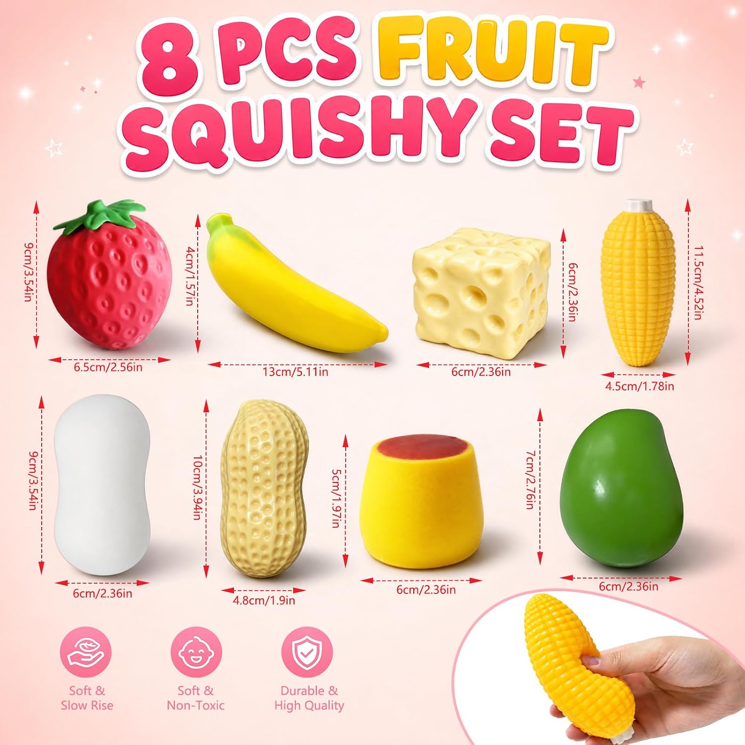 Detalle de ISEN SC010 Crunchy Squishy Fidget Toys, 8 Food Shapes with ASMR Sound