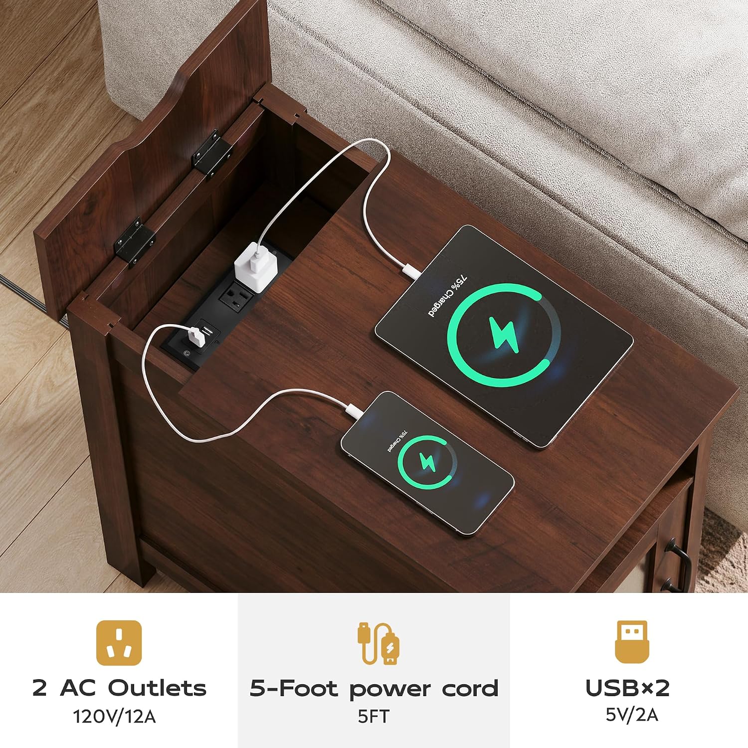 Detalle de WLIVE End Table, 13.4-Inch Wide