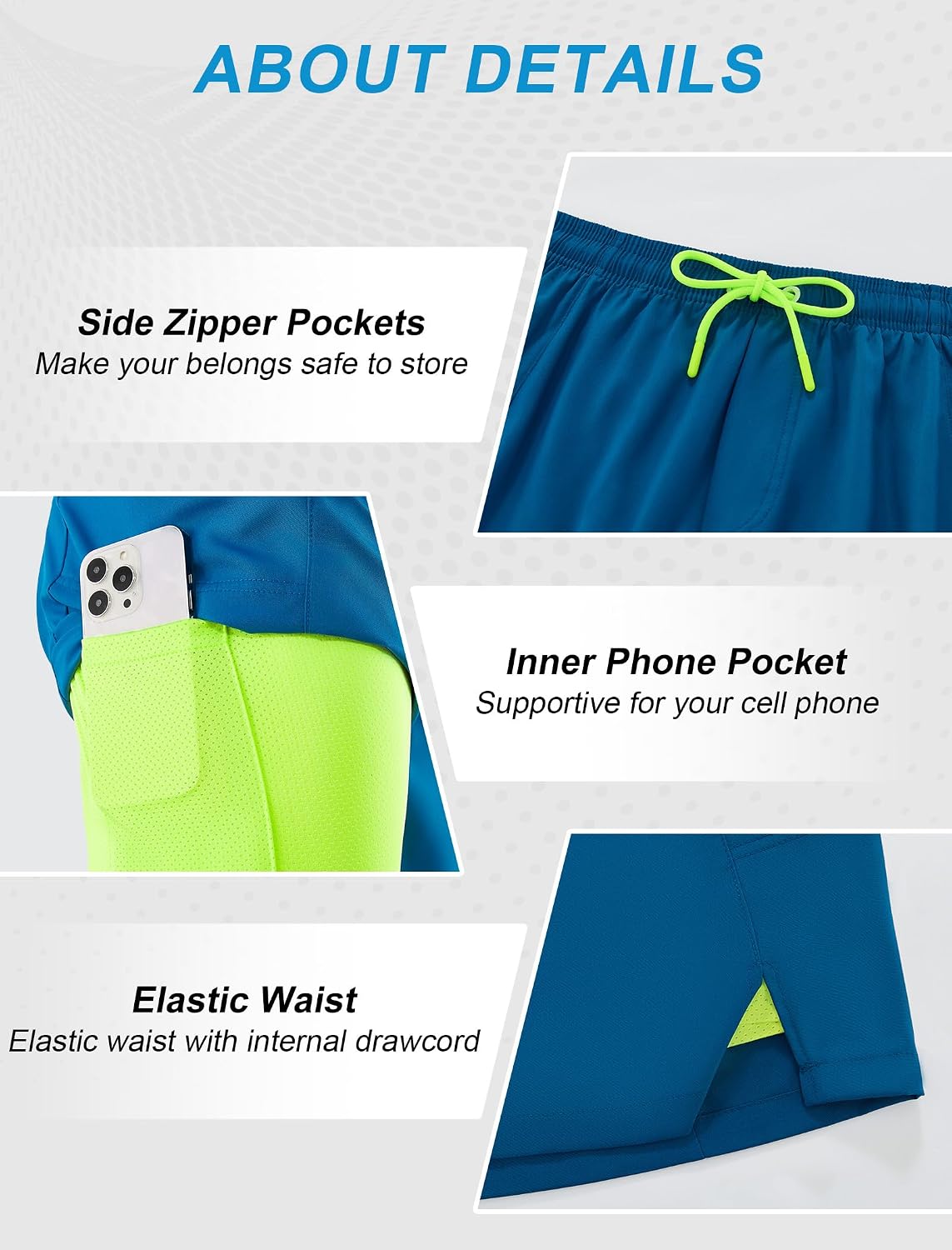 Detalle de Veepro Men’s 2 in 1 Running Shorts with Compression Liner, Zip Pockets (7")