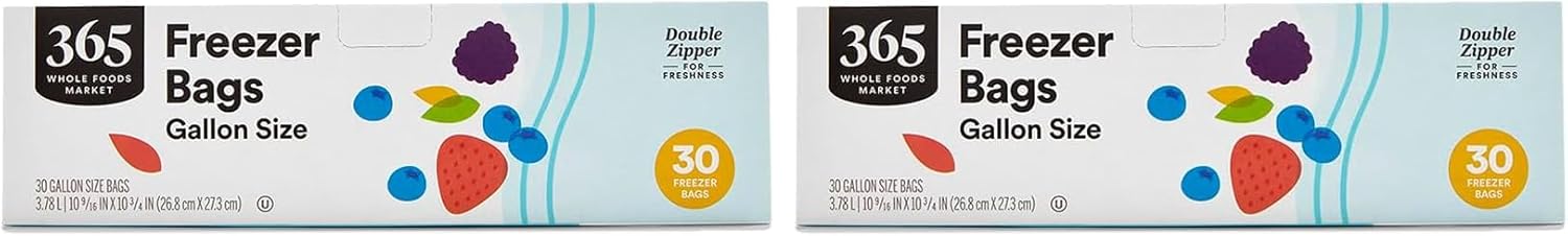 Detalle de 365 by Whole Foods Market Gallon Size Freezer Bags, Double Zipper, 30 Count