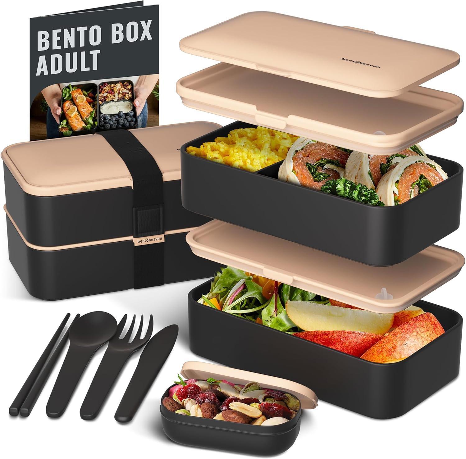 Thumbnail 3 de Bentoheaven Premium Bento Box Adult Lunch Box (Microwavable, 2 Compartments, Dip Container) with Utensils & Chopsticks