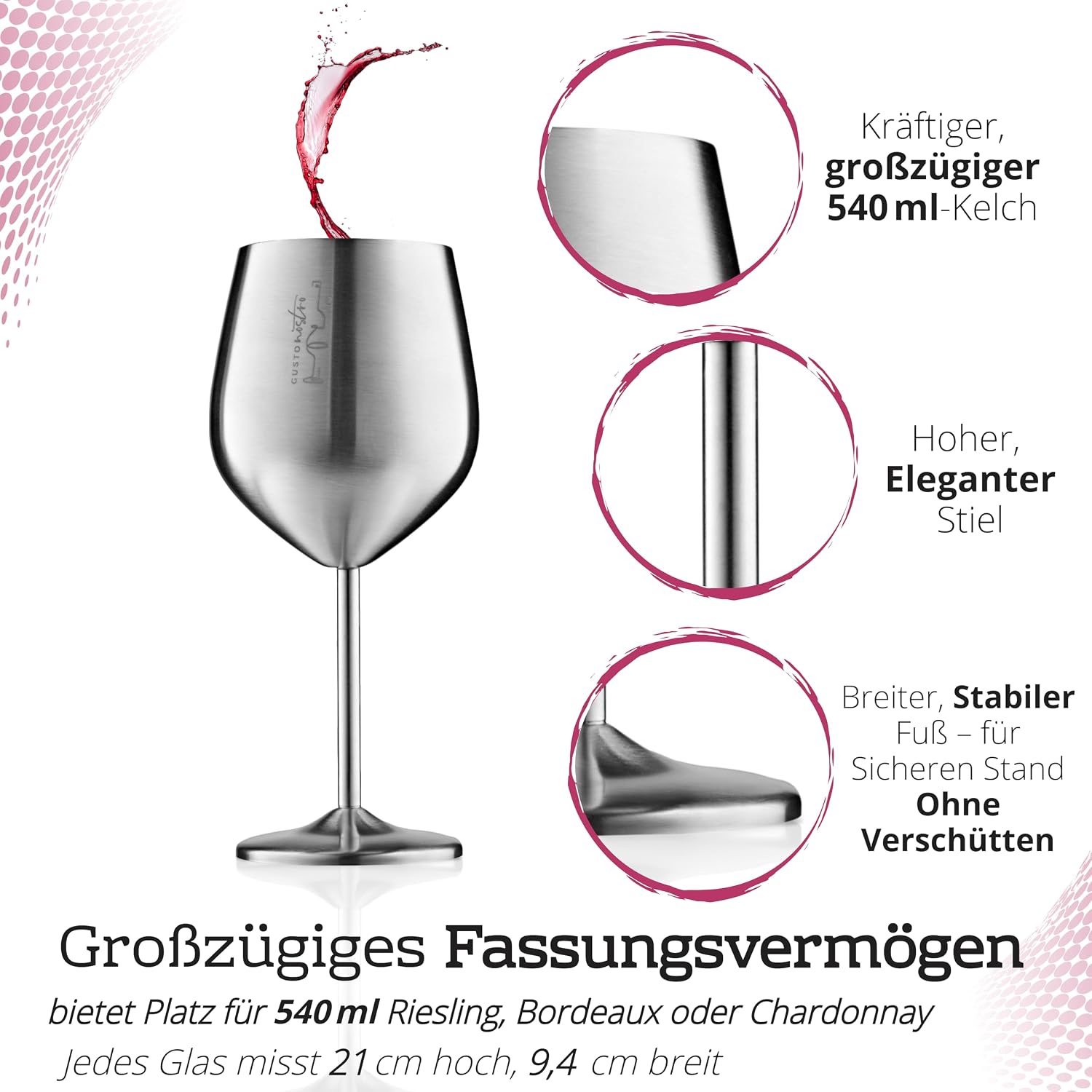 Detalle 1 de Gusto Nostro Weinglas 540 ml Edelstahl