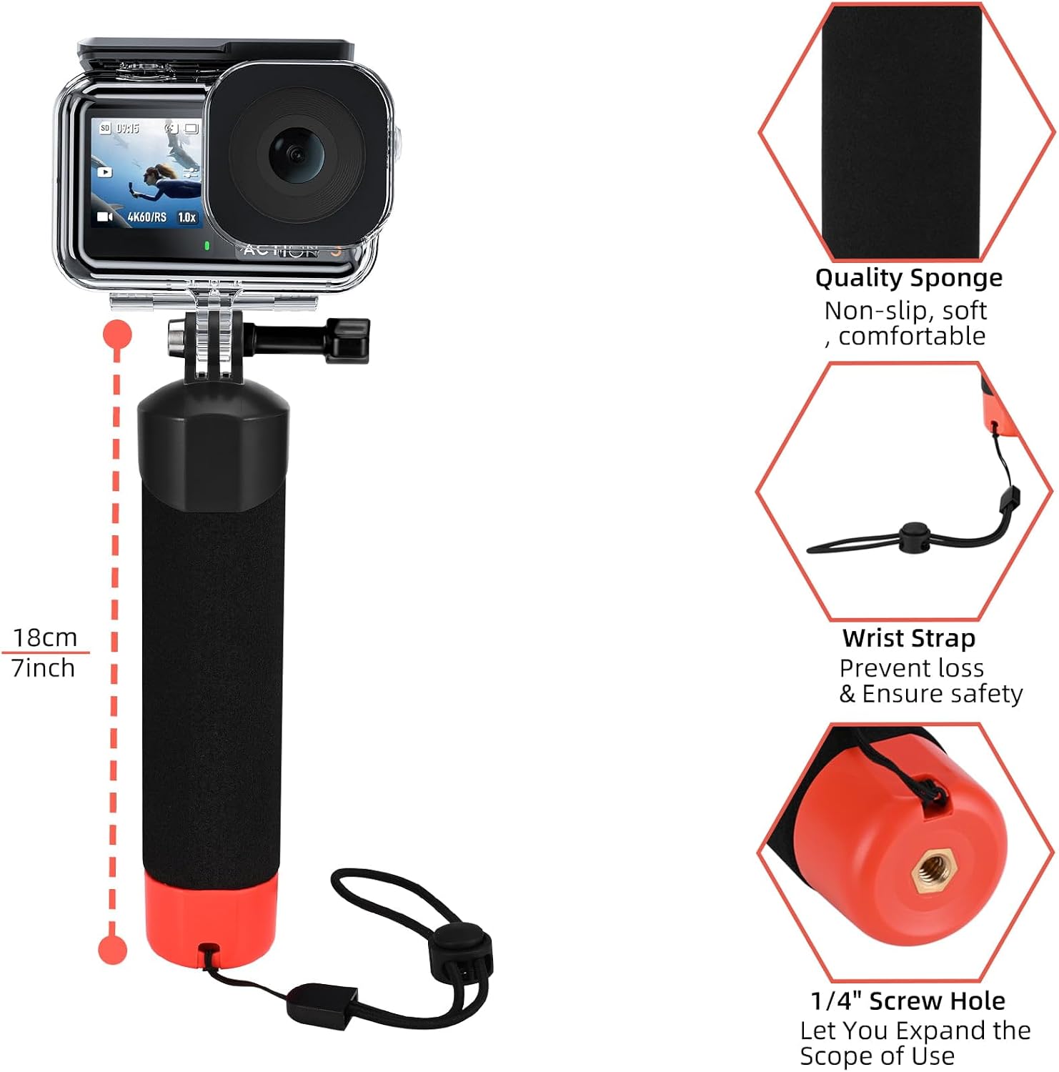 Thumbnail 3 de Vkesen Osmo Action Accessories Kit: Floating Handle + Waterproof Case for Osmo Action 3–5 Pro