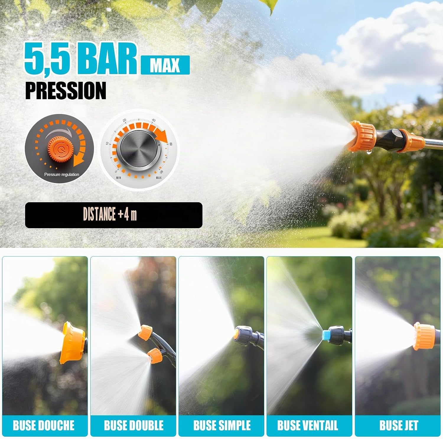 Detalle de SideKing Pulvérisateur à Dos 12L – Électrique 18V, 5,5 Bar, Lance Télescopique et Soutien Lombaire