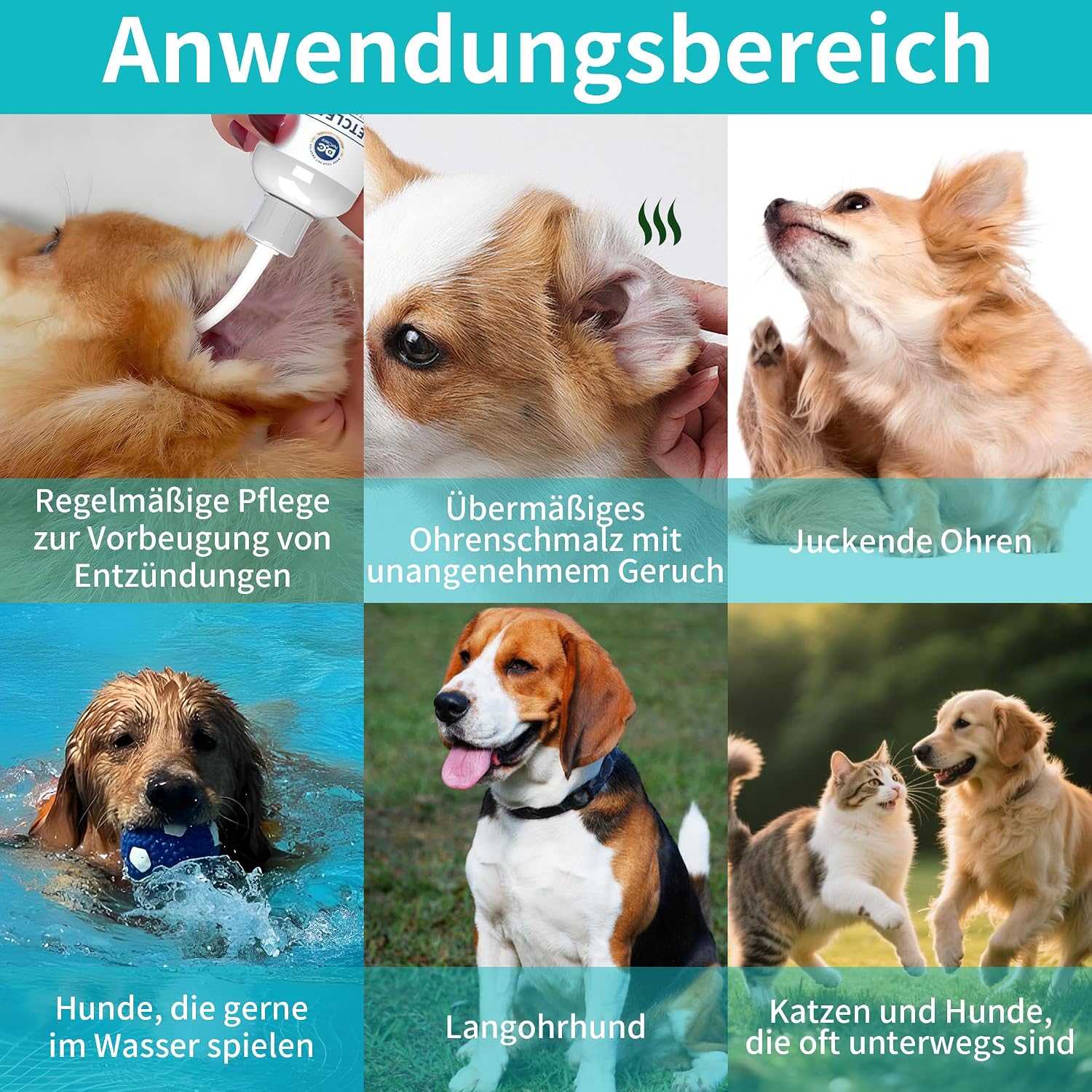 Detalle de PETCLEAR Ohrenreiniger Hund – 2x120 ml mit biegbarem Applikator