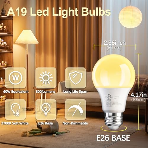 Detalle de TJOY 6 Pack A19 LED Light Bulbs 2700K Soft White, 60W Equivalent, E26 Base