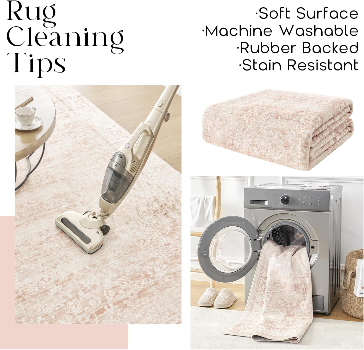 Thumbnail 3 de BILEEHOME Light Pink 6x9 Vintage Distressed Area Rug (Low Pile, Machine Washable)