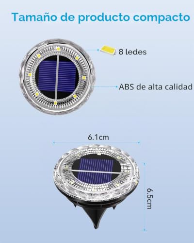 Detalle de ArsMotin – 12 Lámparas solares de jardín con 8 LEDs, IP65 y 3000K (paquete de 12) para exterior