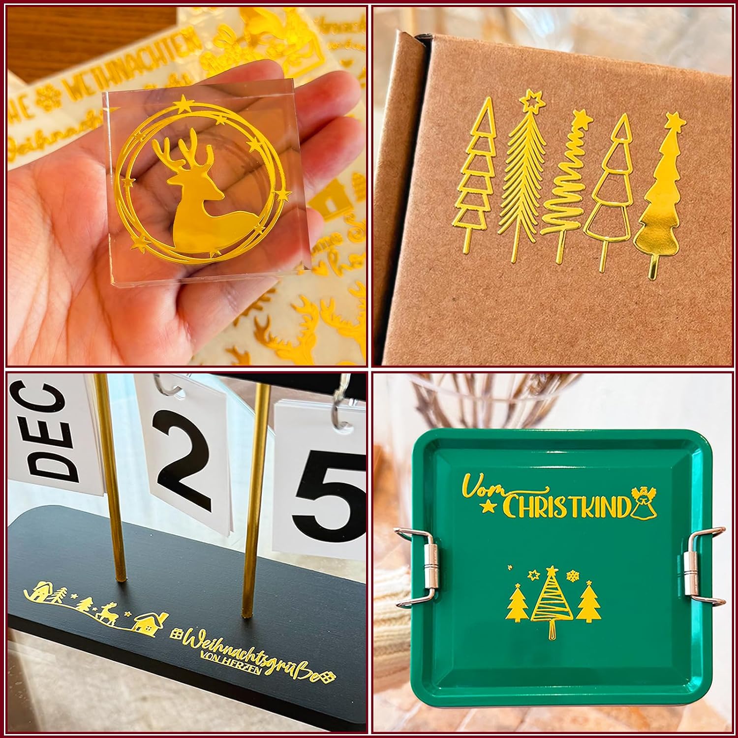 Thumbnail 6 de Aoiuenok Rub-on Sticker Weihnachten in Gold Metallic – 3 Bögen für DIY, Karten & Geschenke
