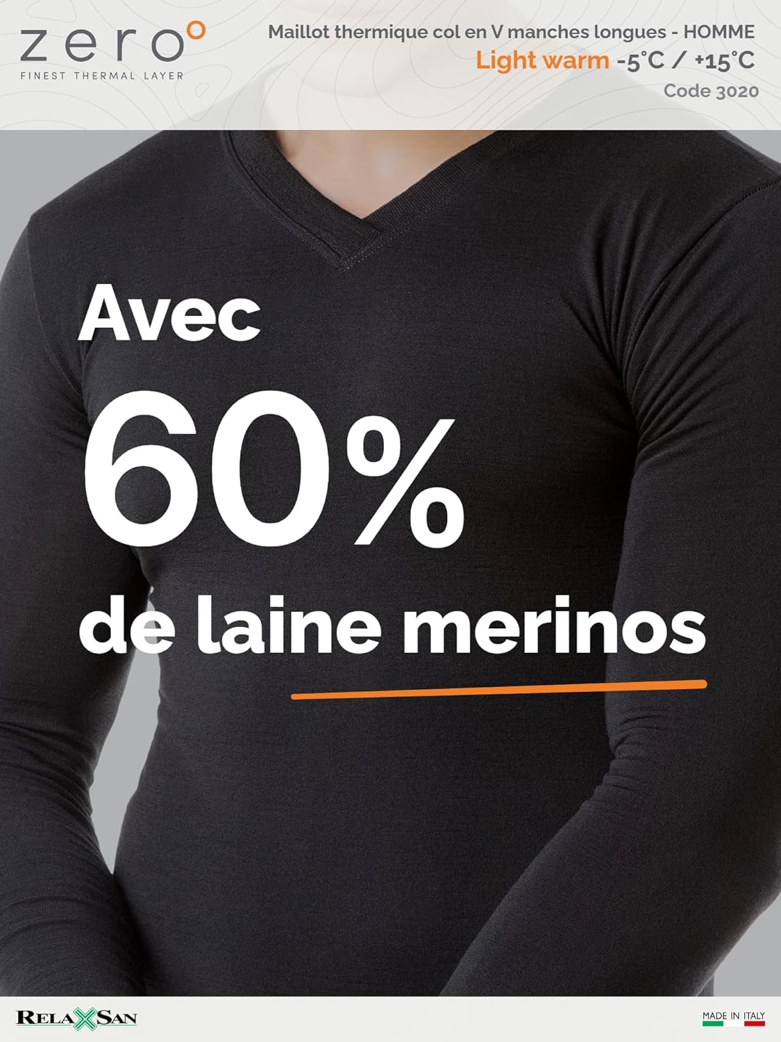 Thumbnail 2 de Relaxsan Zero 3020 – Maillot T-Shirt thermique homme manches longues en Dryarn et laine mérinos