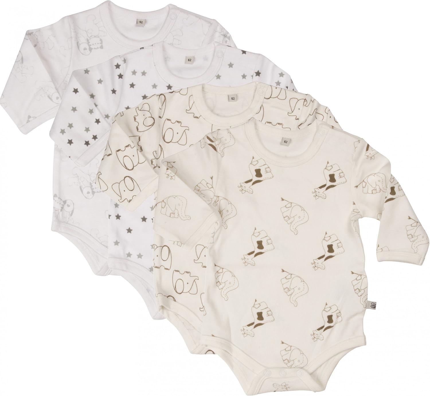 Detalle de Pippi Unisex Baby Body Langarm Ao-printed (4er Pack) – Baumwolle, Öko-Tex, Druckknöpfe